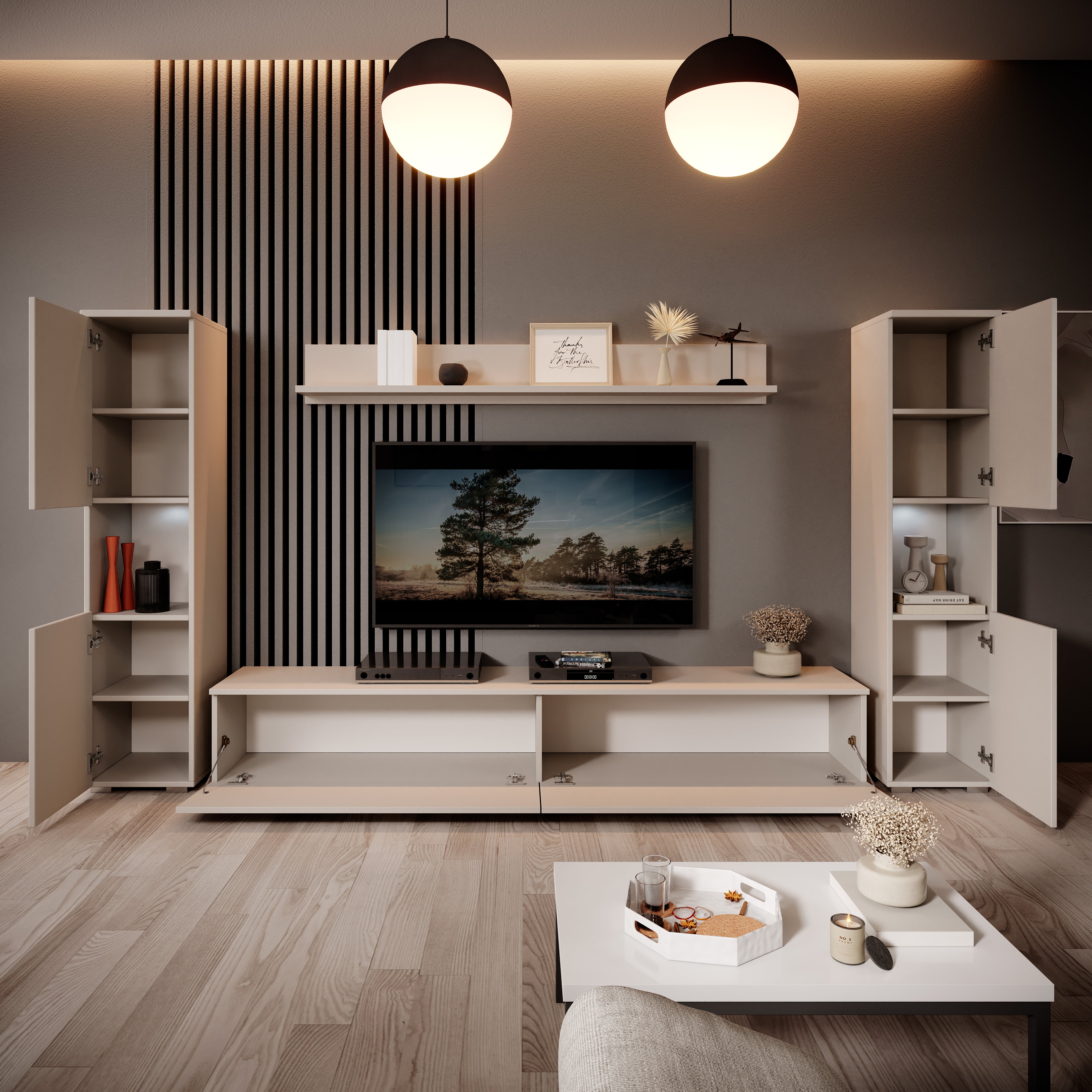 Pure XL - Wandmeubel - Beige - 180x33x130 cm