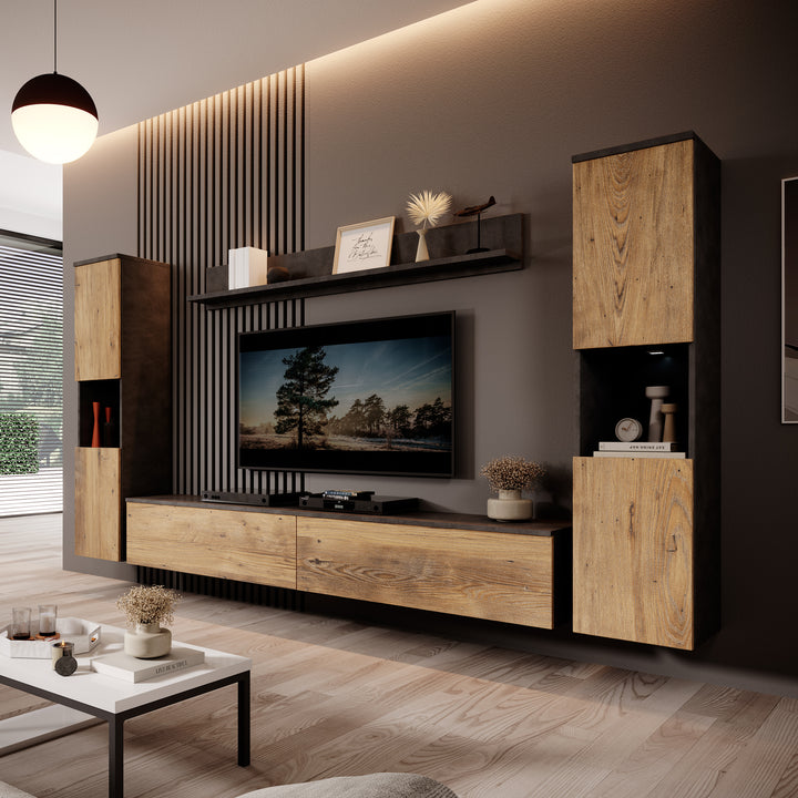 Pure XL - Wandmeubel - Eiken/Grijs - 180x33x130 cm