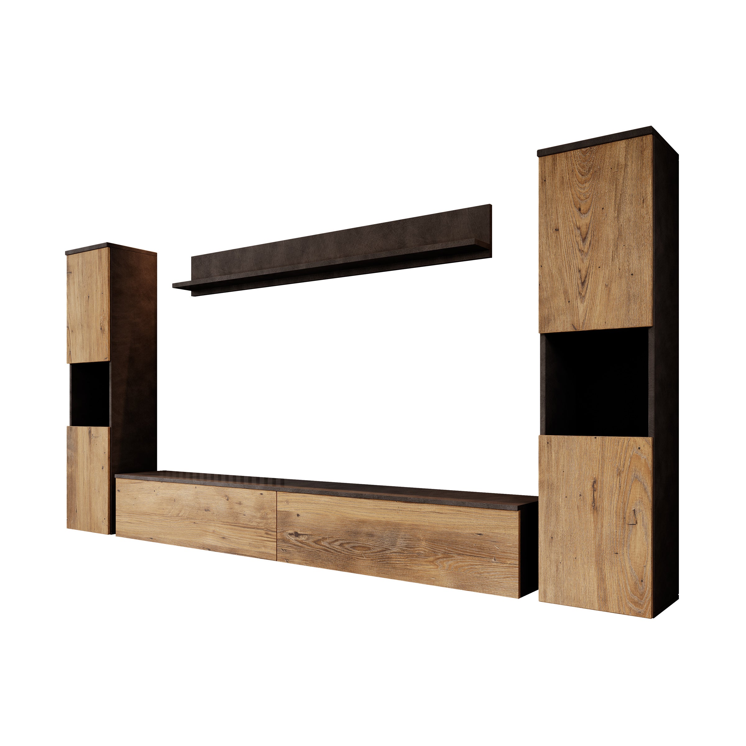 Pure XL - Wandmeubel - Eiken/Grijs - 180x33x130 cm