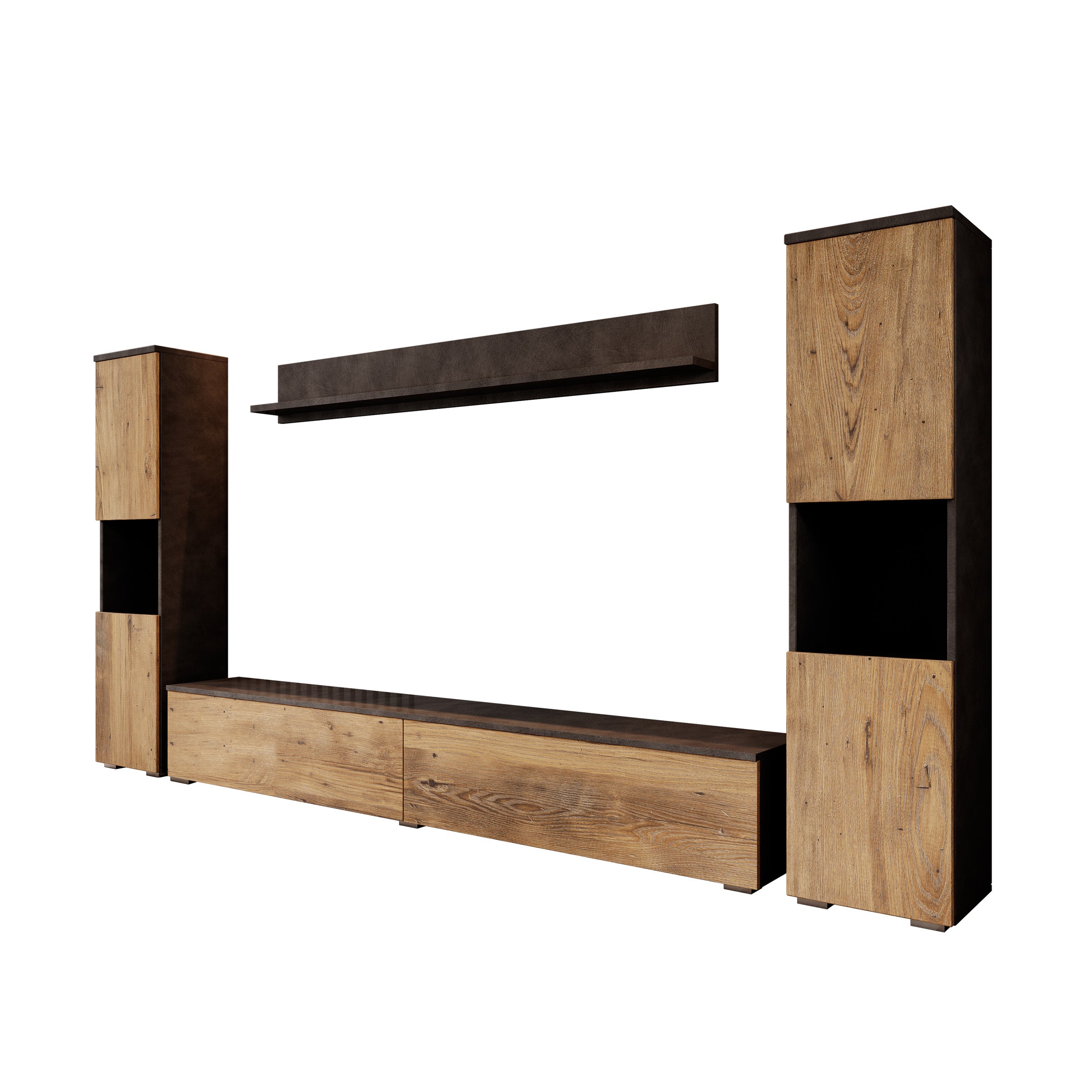 Pure XL - Wandmeubel - Eiken/Grijs - 180x33x130 cm