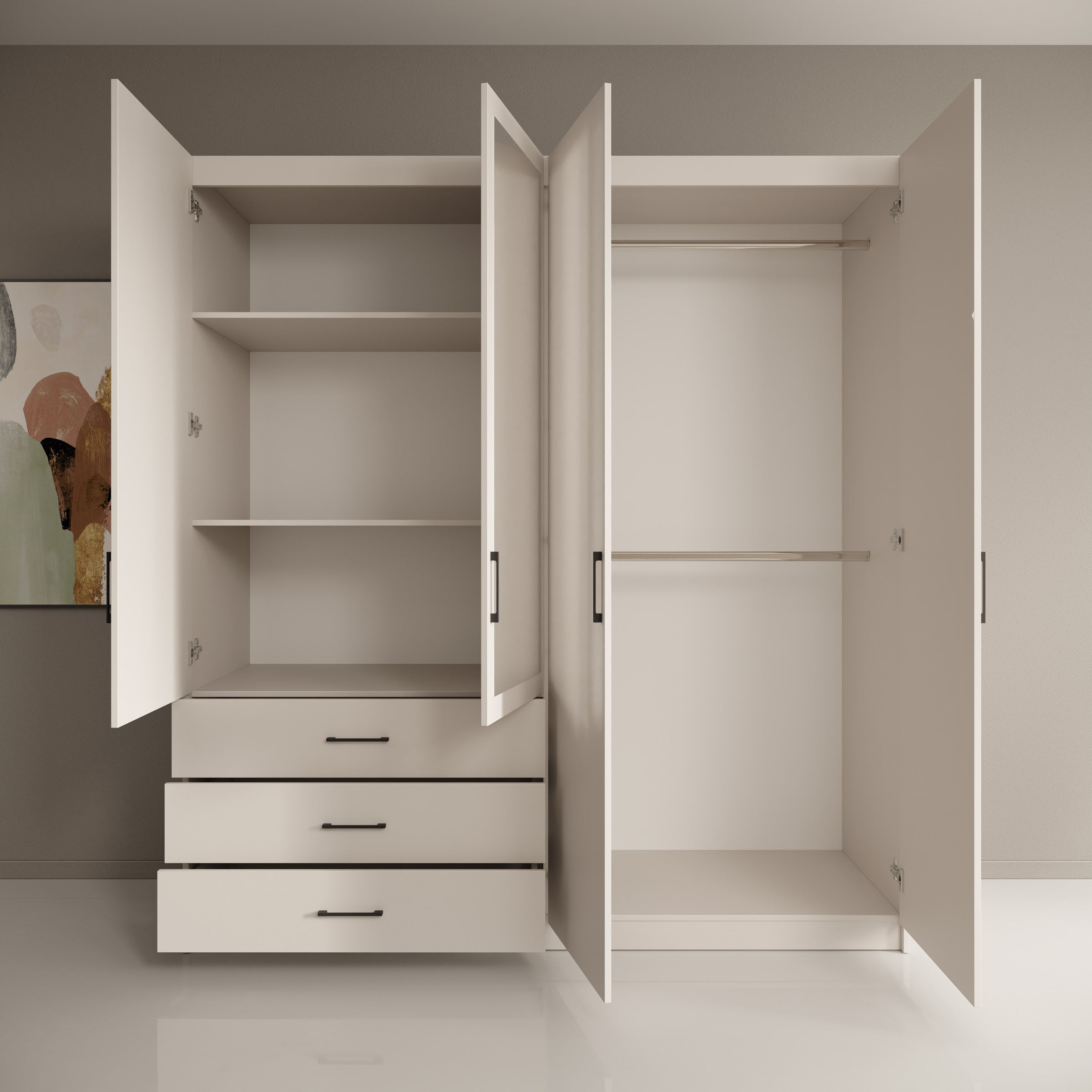 Puro - Kledingkast met 4 deuren - Beige - 196x60x215 cm