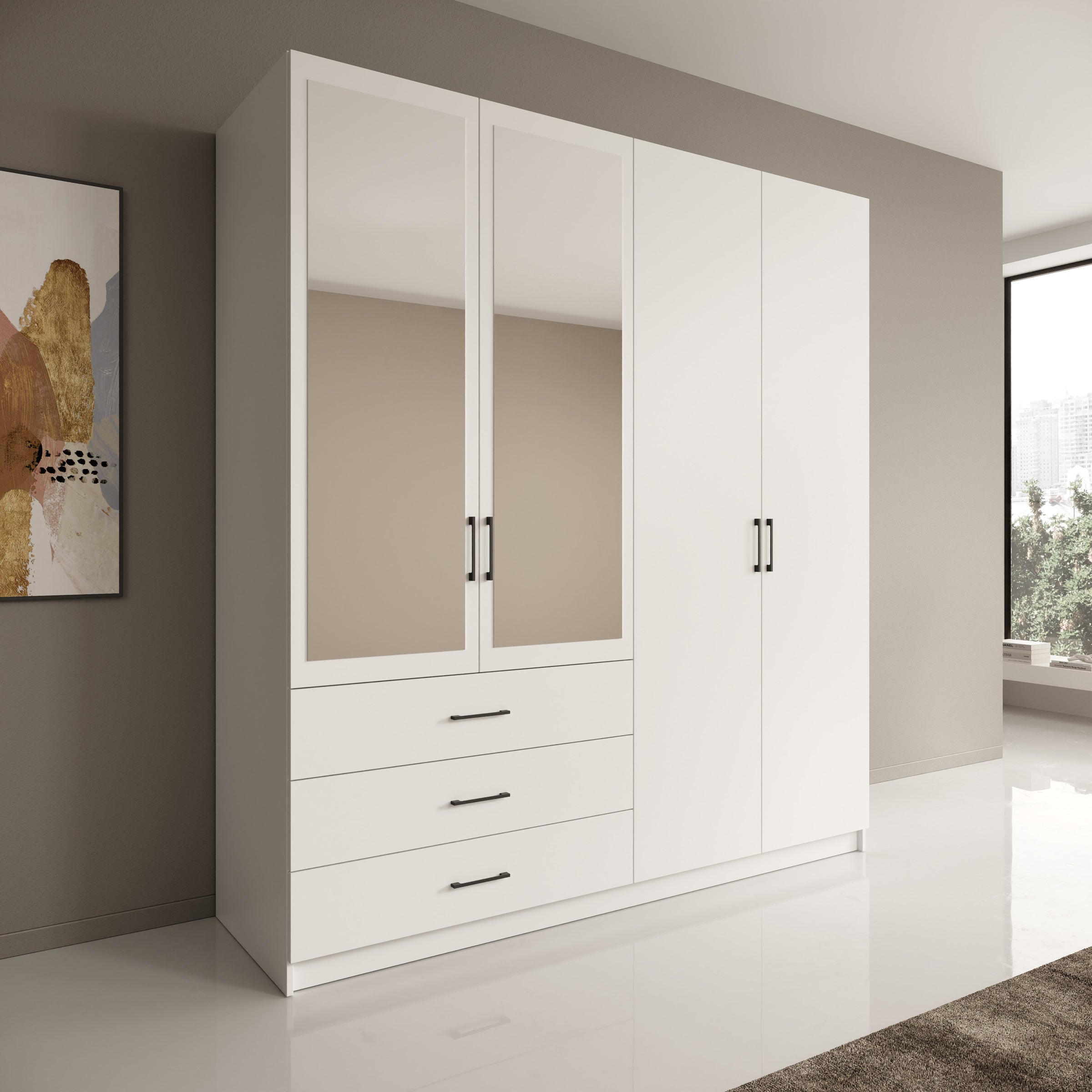 Puro - Kledingkast met 4 deuren - Wit - 196x60x215 cm
