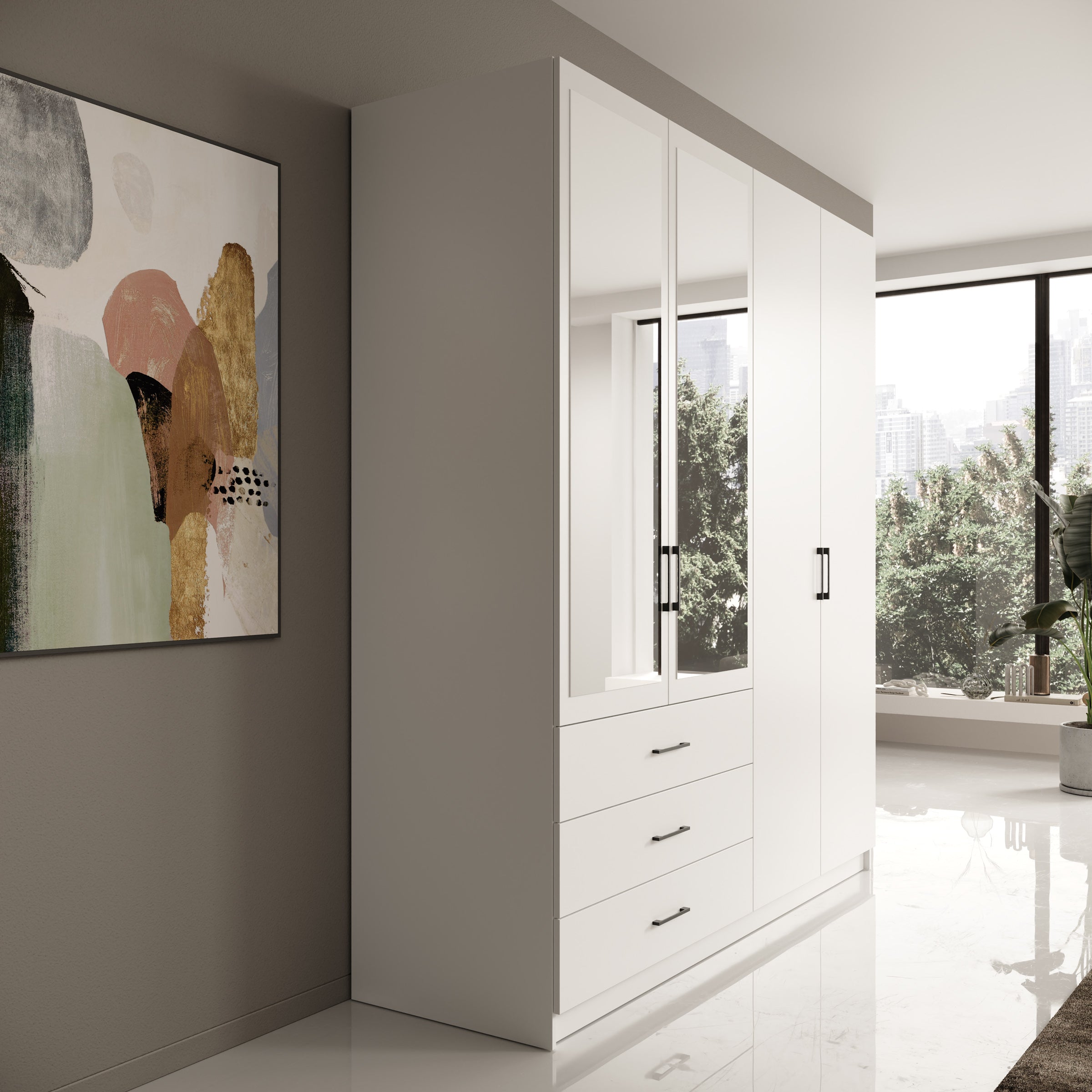 Puro - Kledingkast met 4 deuren - Wit - 196x60x215 cm