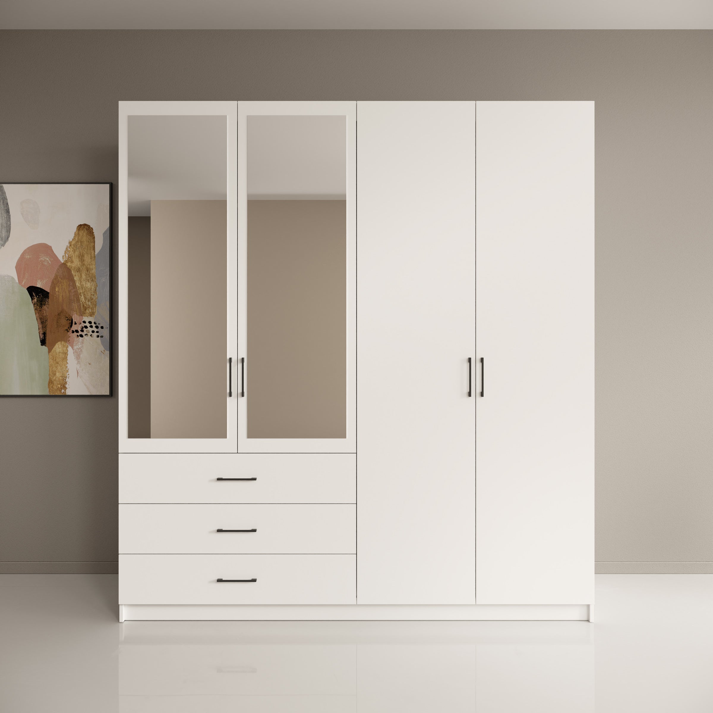 Puro - Kledingkast met 4 deuren - Wit - 196x60x215 cm