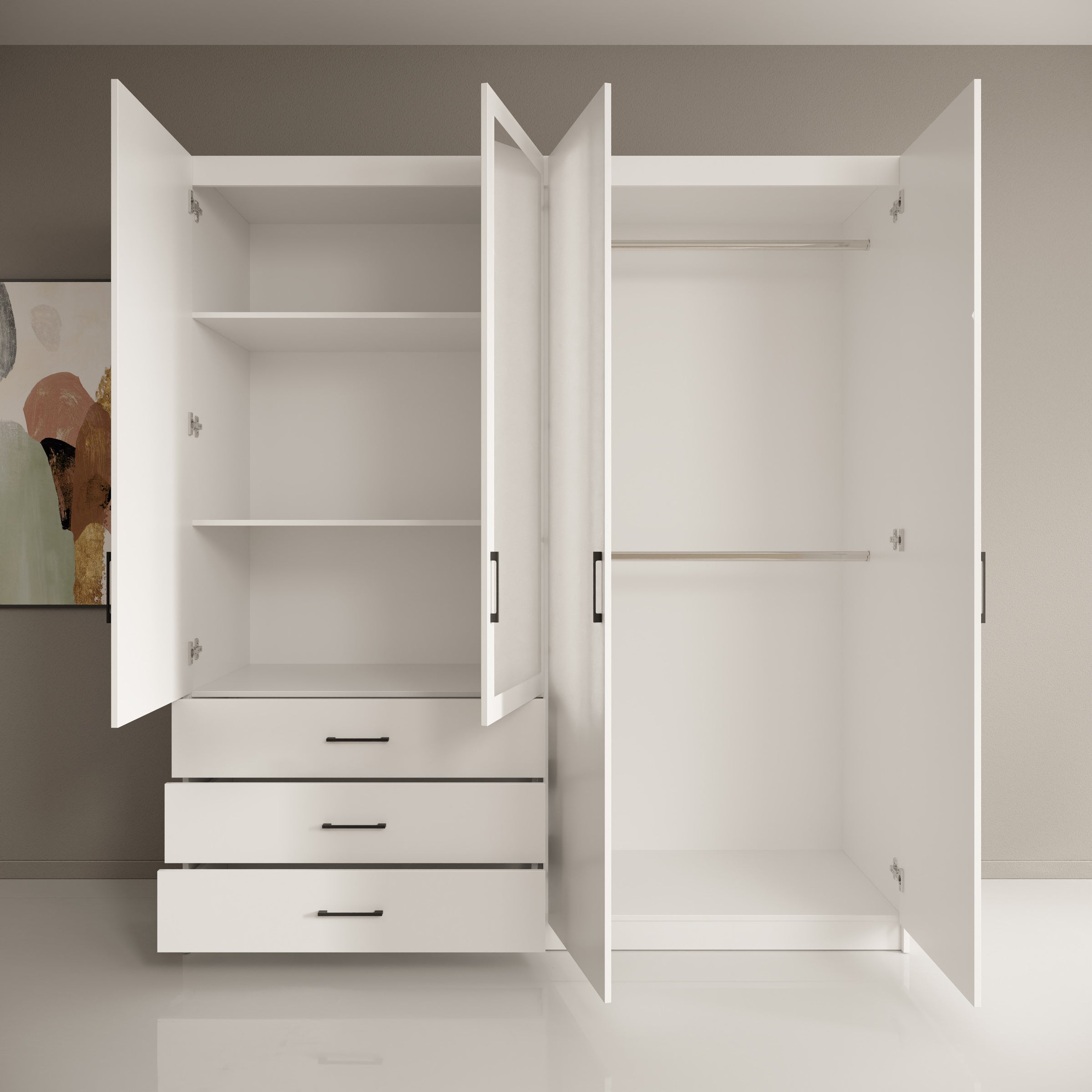 Puro - Kledingkast met 4 deuren - Wit - 196x60x215 cm