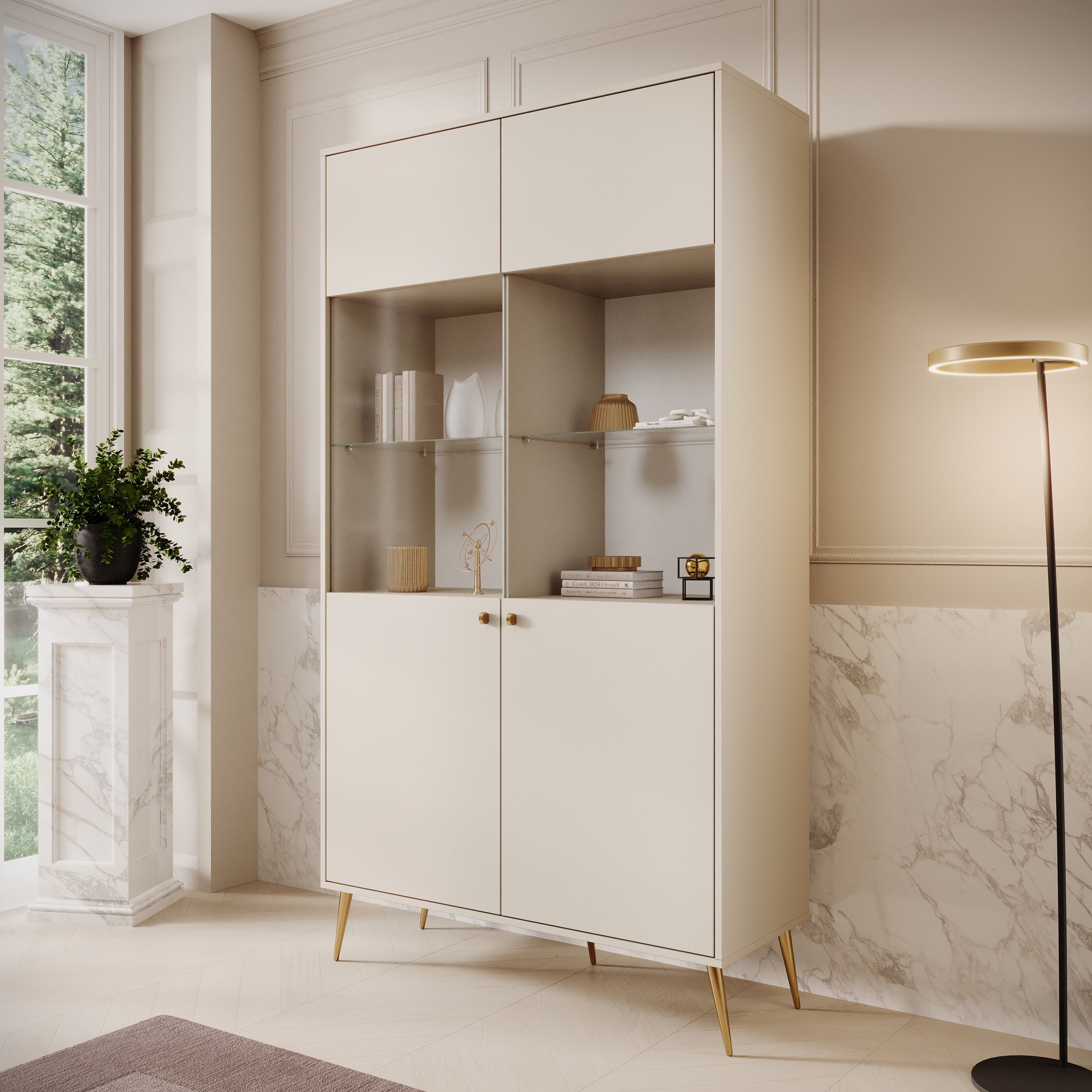 Reunion - Vitrinekast - Beige - 106x41x191 cm