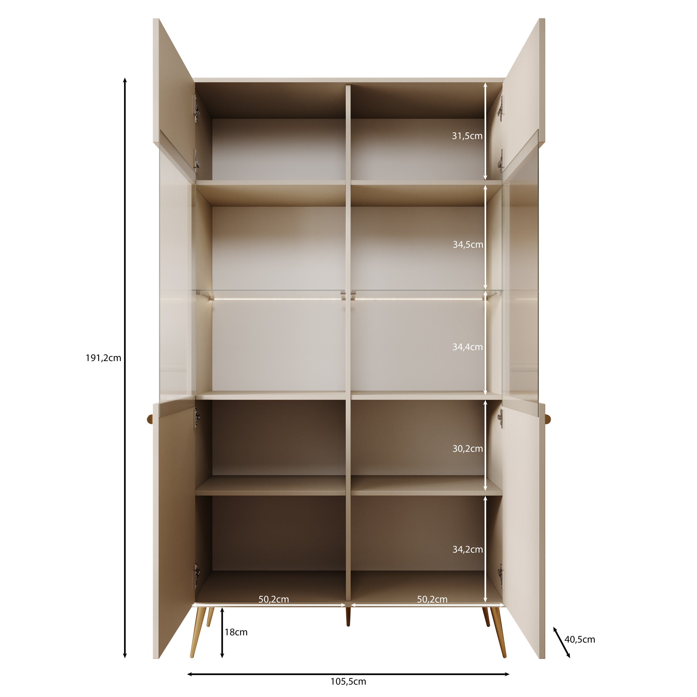 Reunion - Vitrinekast - Beige - 106x41x191 cm