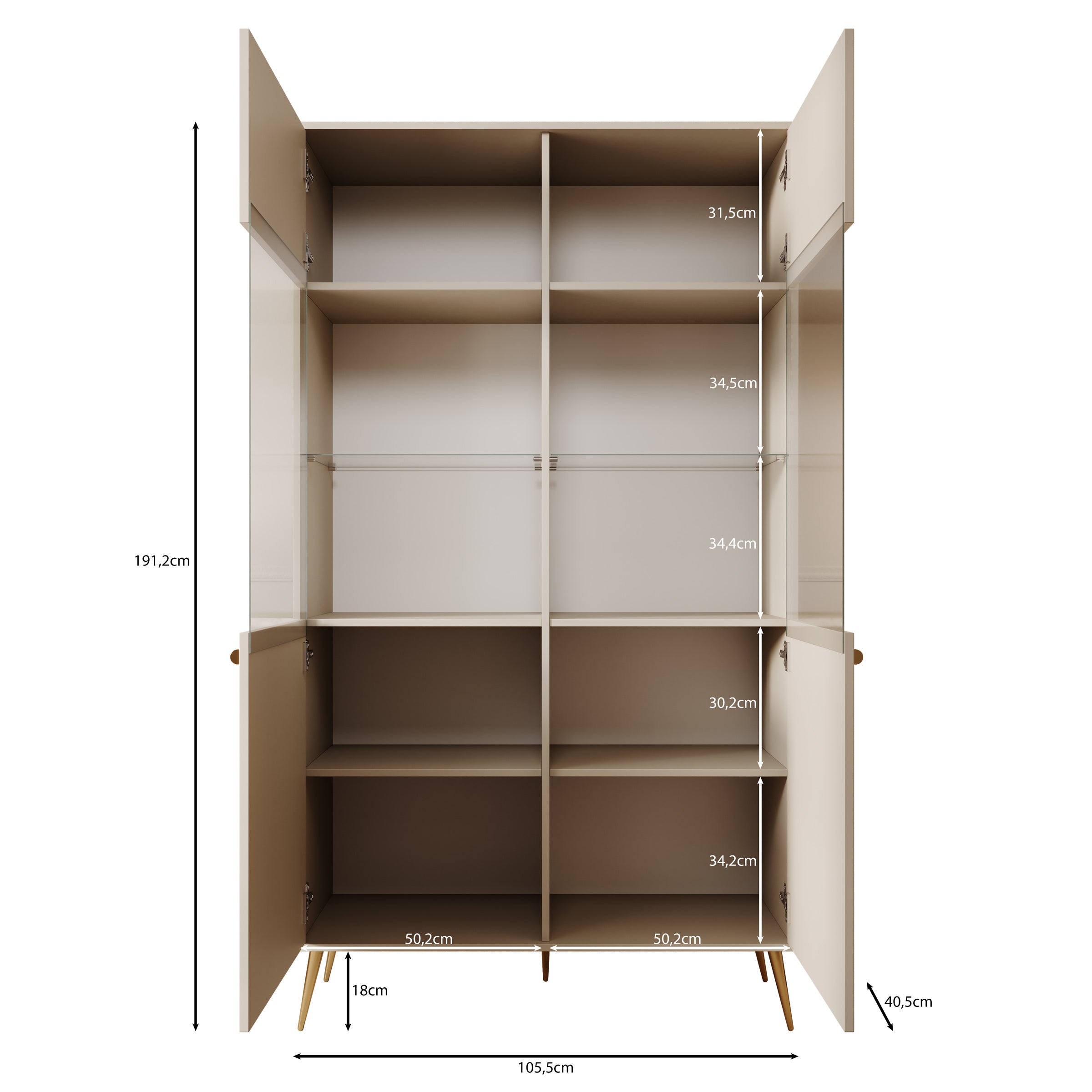 Reunion - Vitrinekast - Beige - 106x41x191 cm