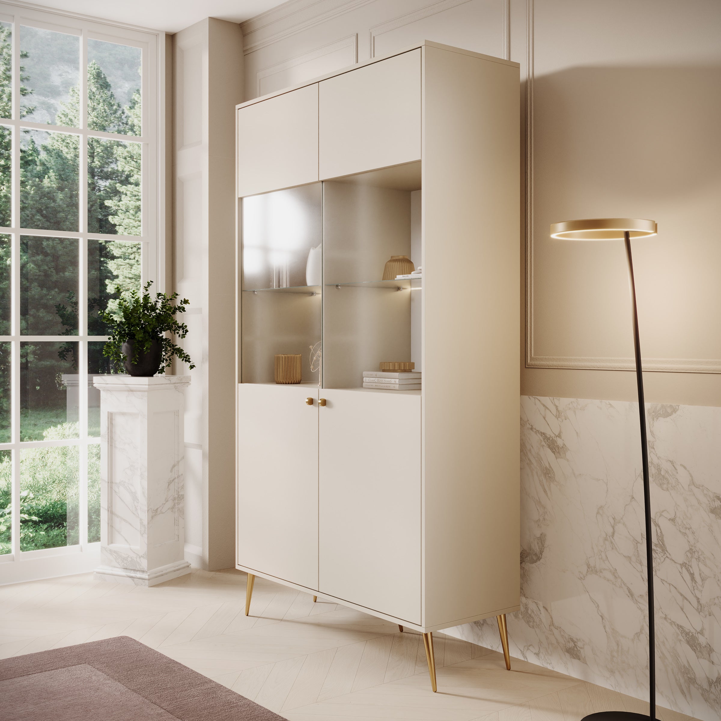 Reunion - Vitrinekast - Beige - 106x41x191 cm