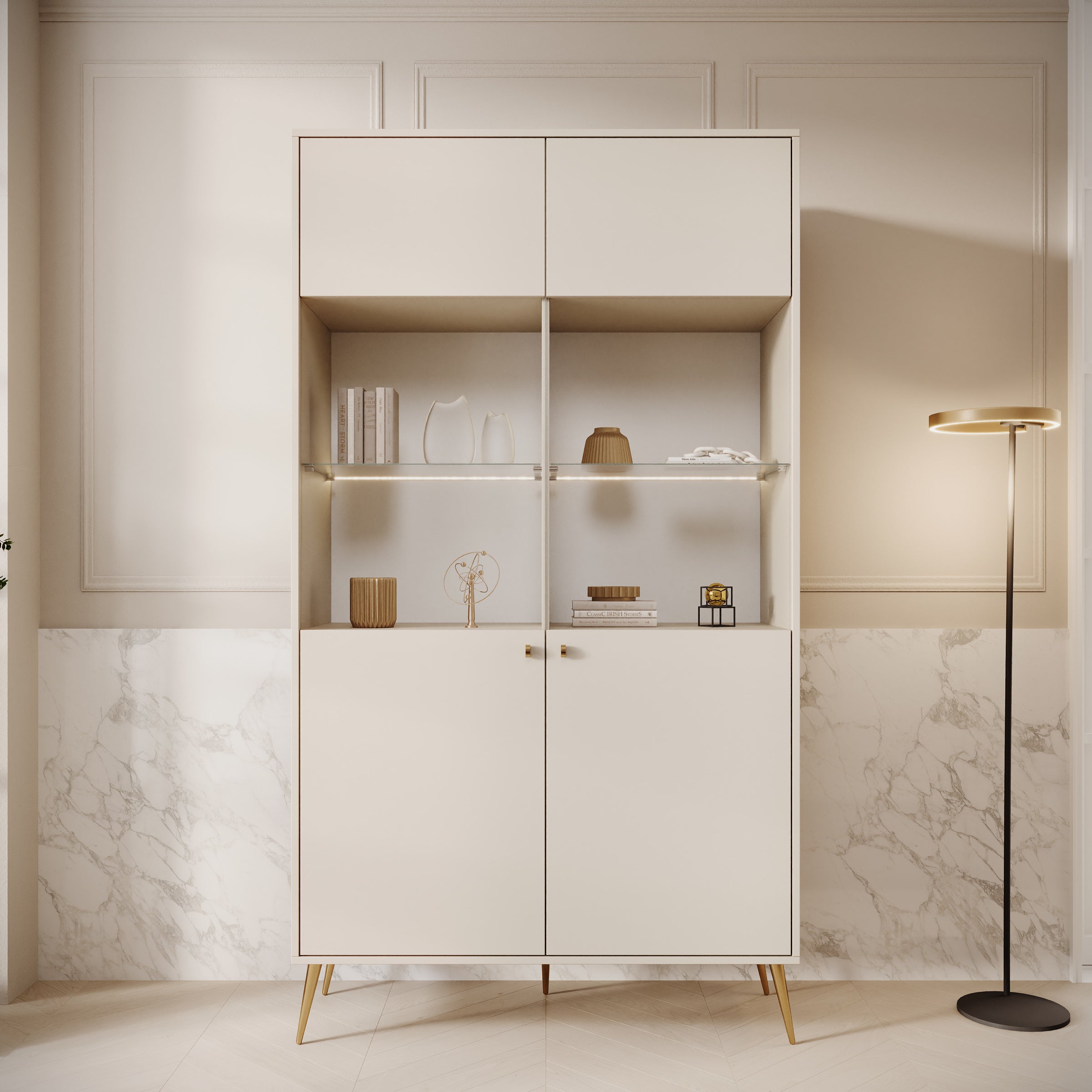 Reunion - Vitrinekast - Beige - 106x41x191 cm