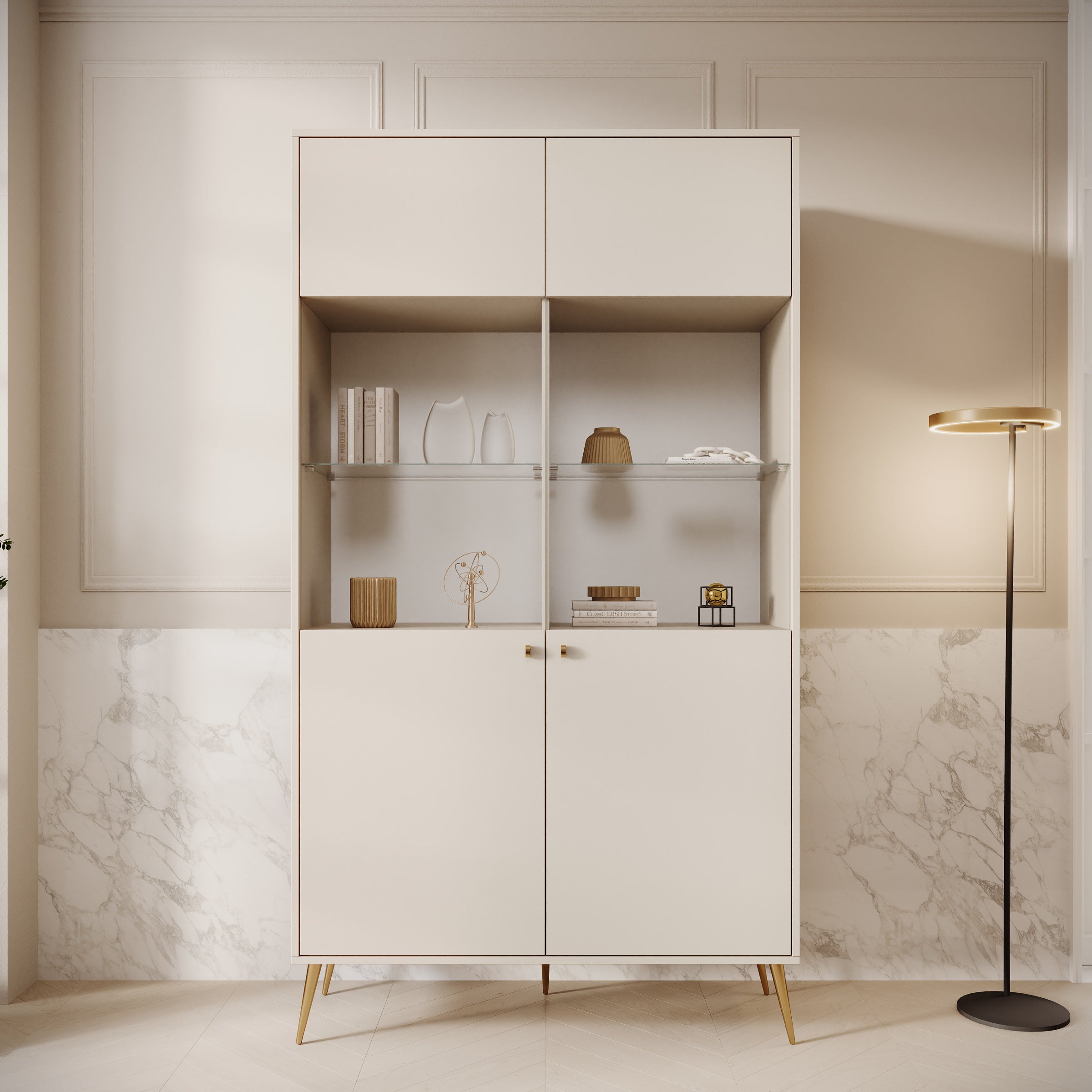 Reunion - Vitrinekast - Beige - 106x41x191 cm