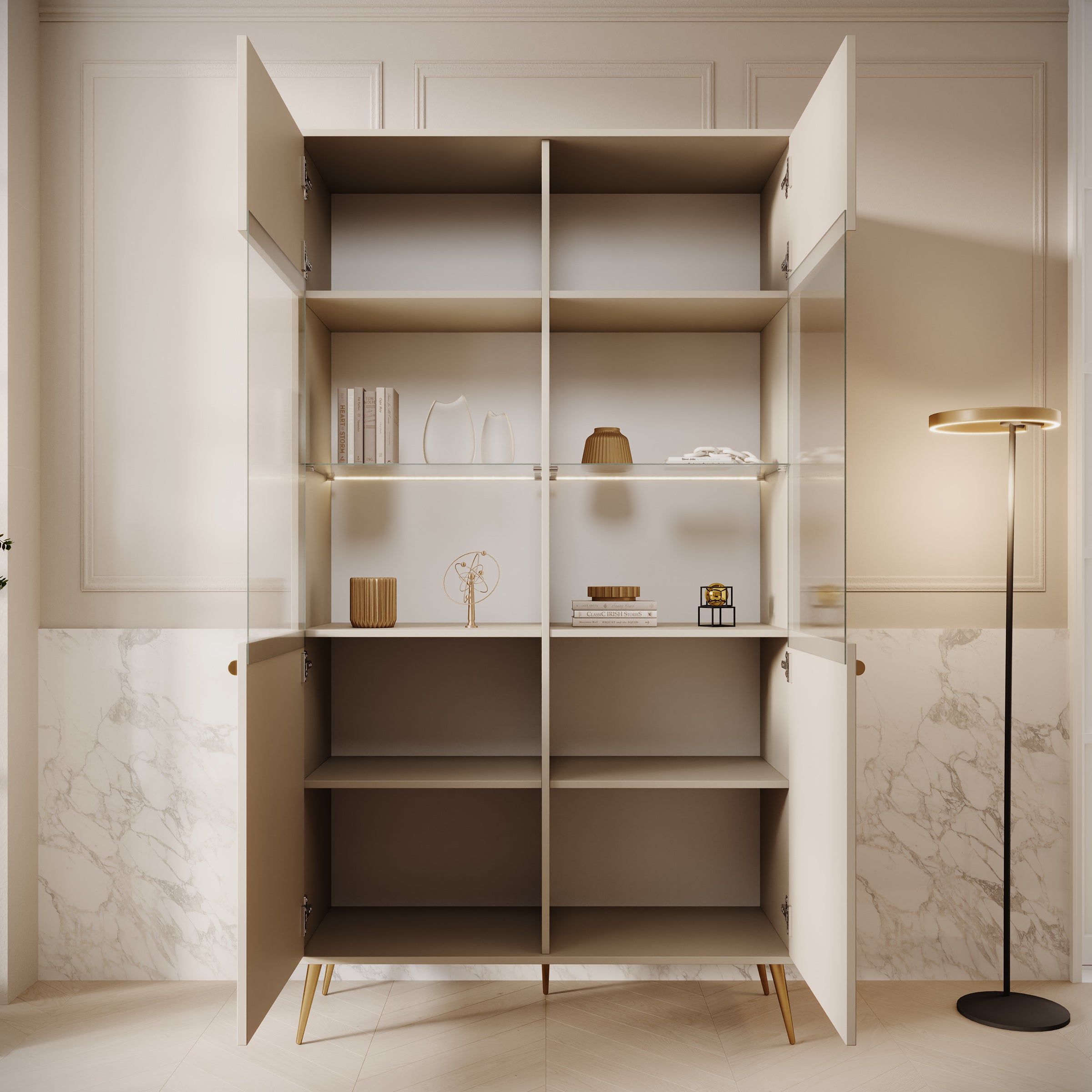 Reunion - Vitrinekast - Beige - 106x41x191 cm