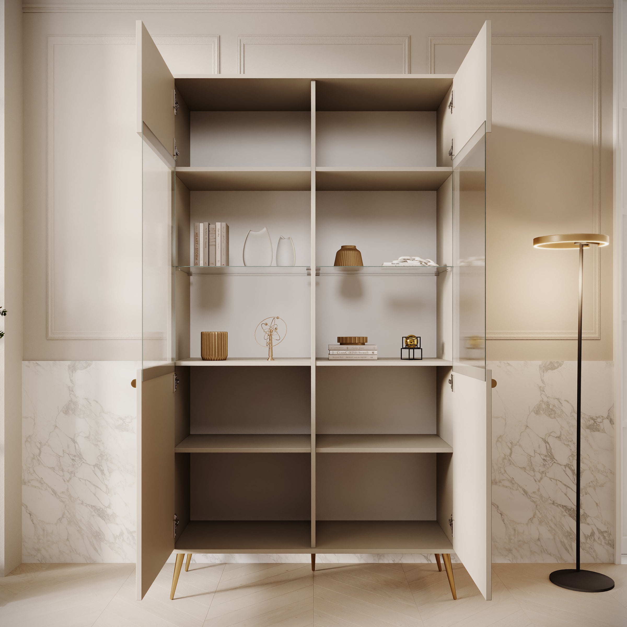 Reunion - Vitrinekast - Beige - 106x41x191 cm