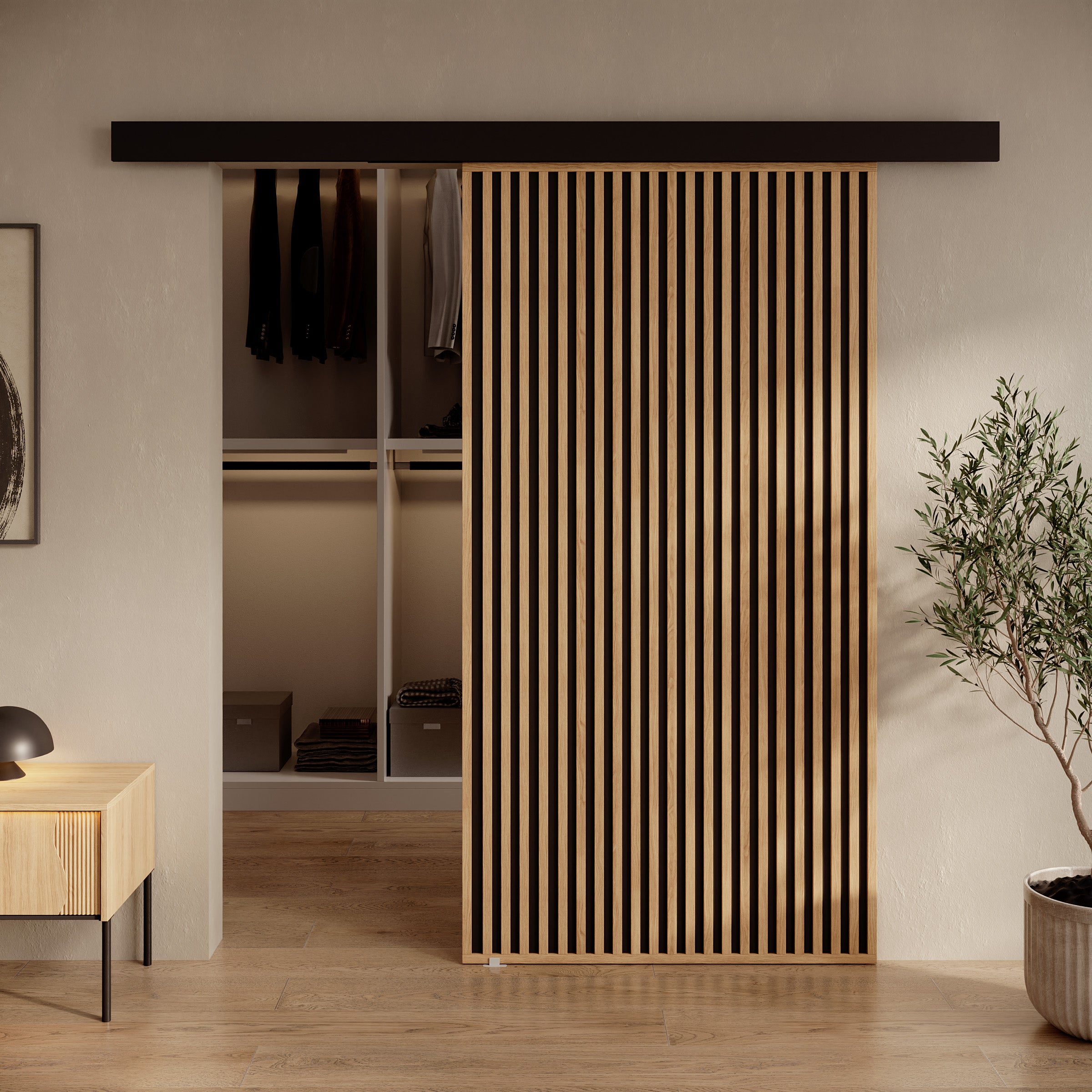 Rincon - Schuifdeur - Eikenpatroon/Zwart - 106x205 cm
