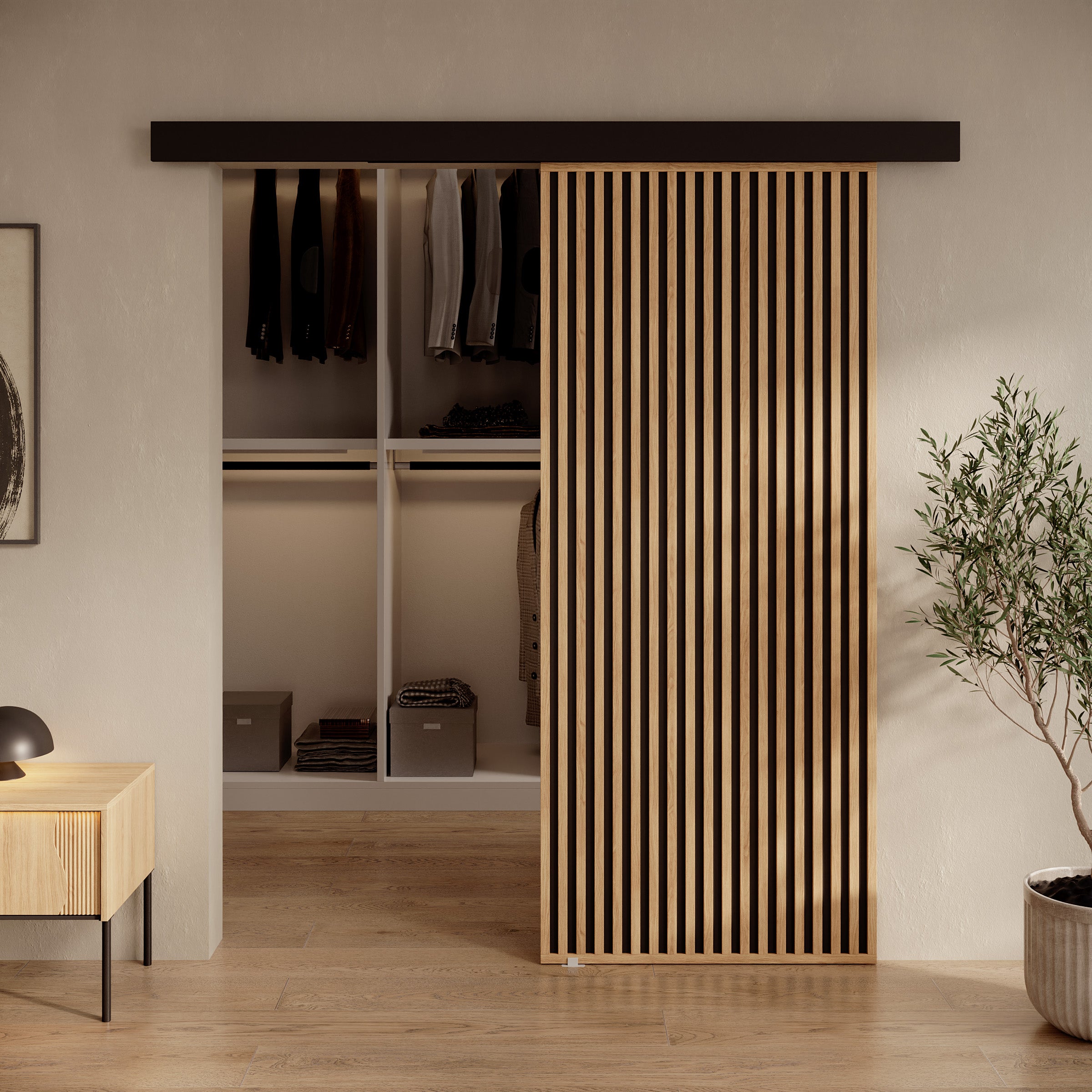Rincon - Schuifdeur - Eikenpatroon/Zwart - 86x205 cm