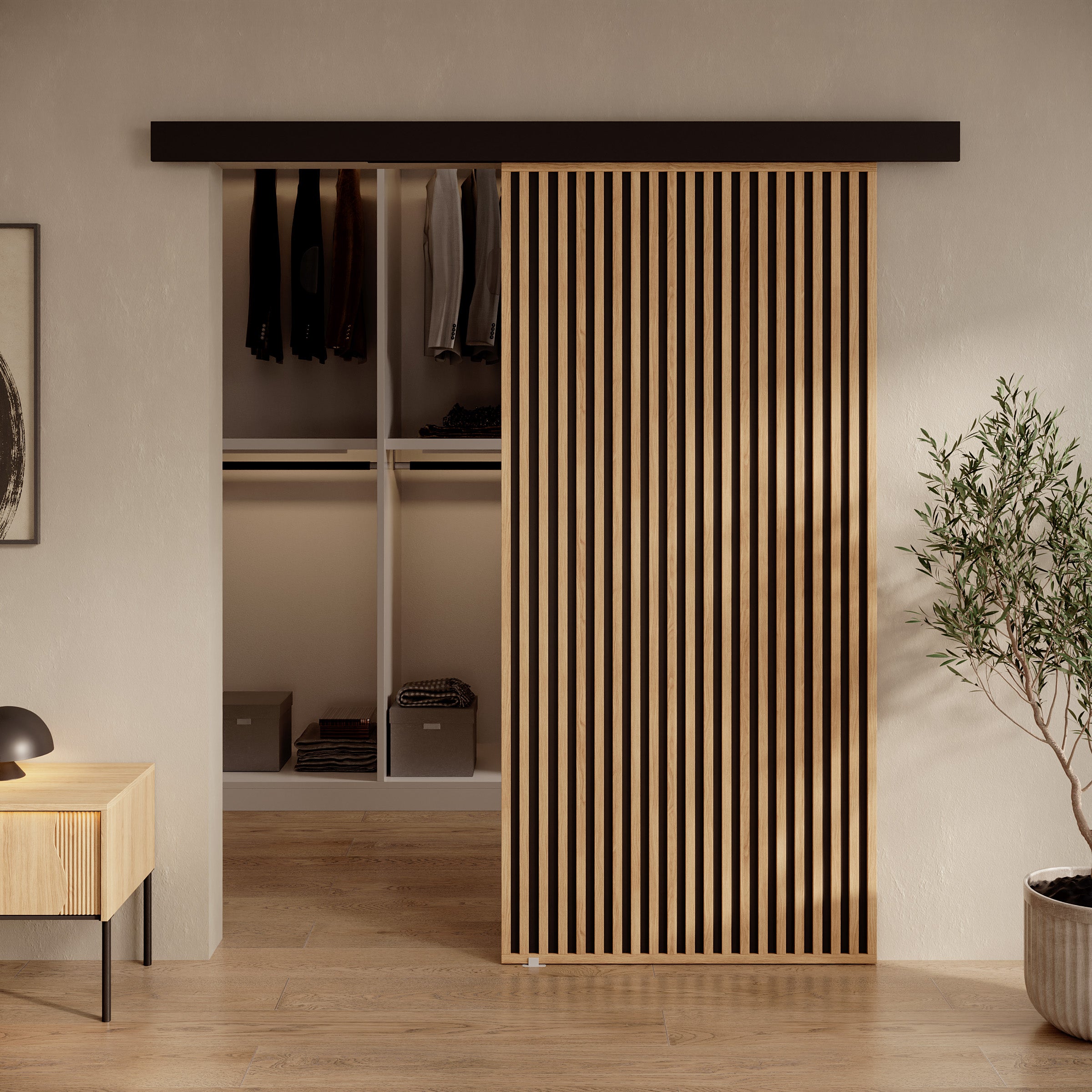 Rincon - Schuifdeur - Eikenpatroon/Zwart - 96x205 cm
