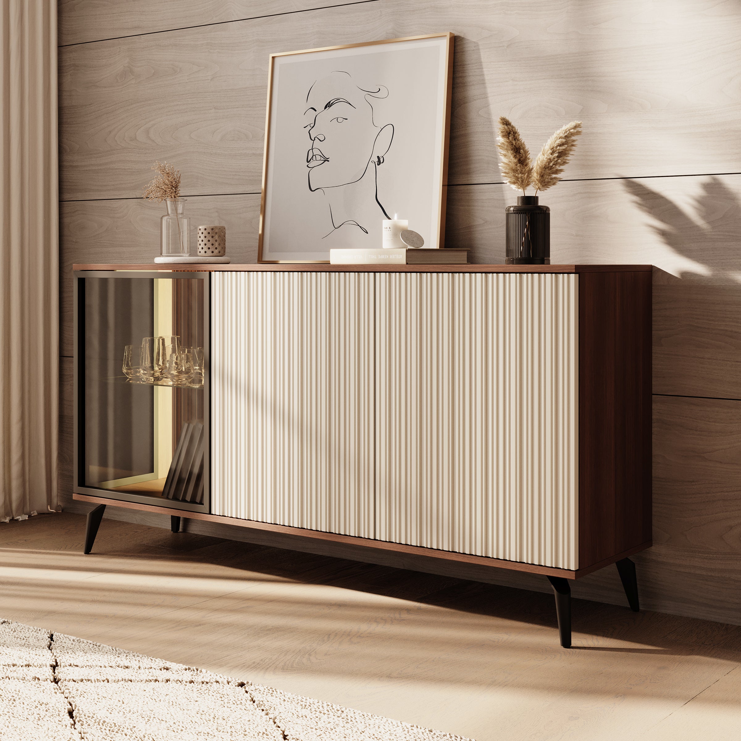 Riverhead - Dressoir - Beige/Eiken - 154x39x80 cm