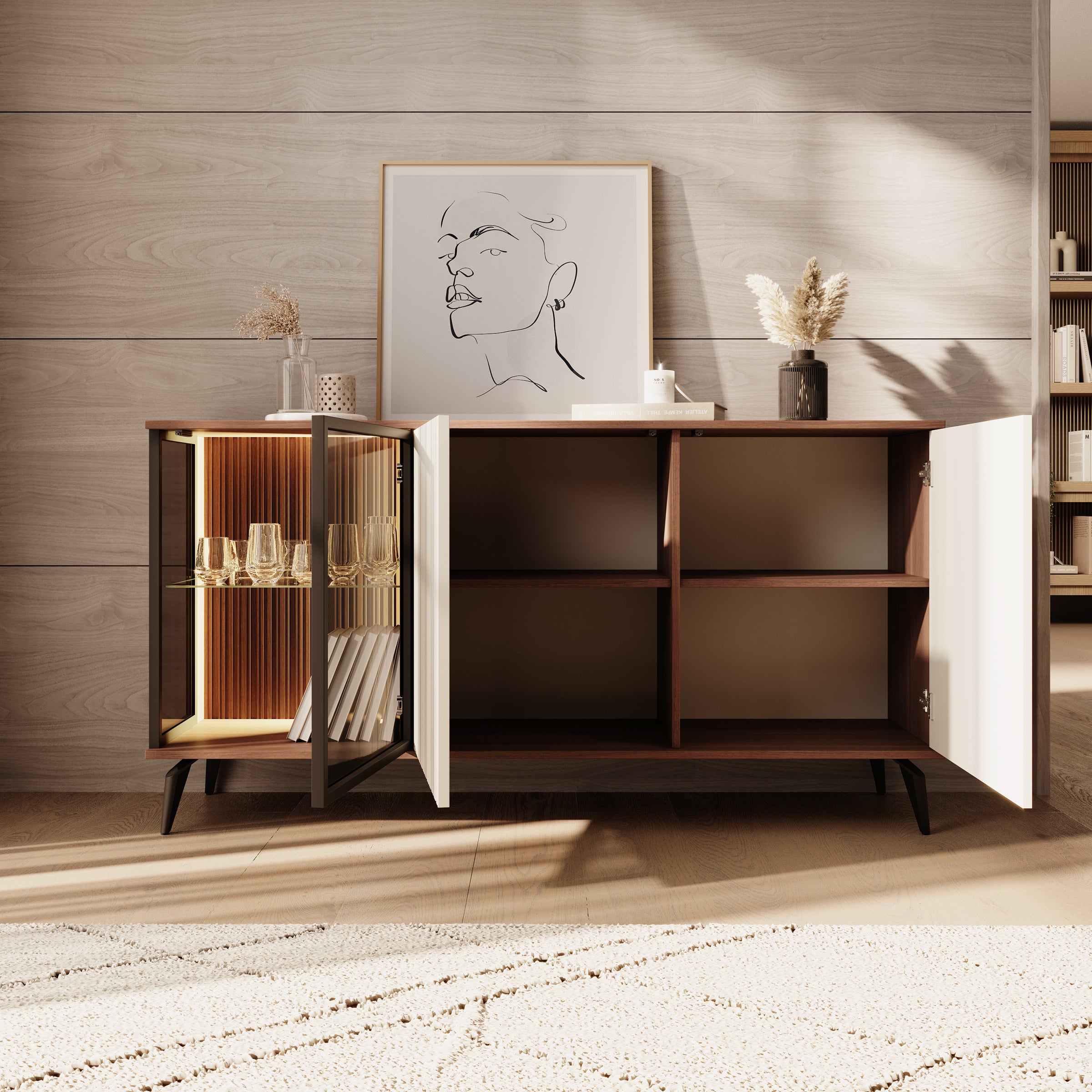 Riverhead - Dressoir - Beige/Eiken - 154x39x80 cm