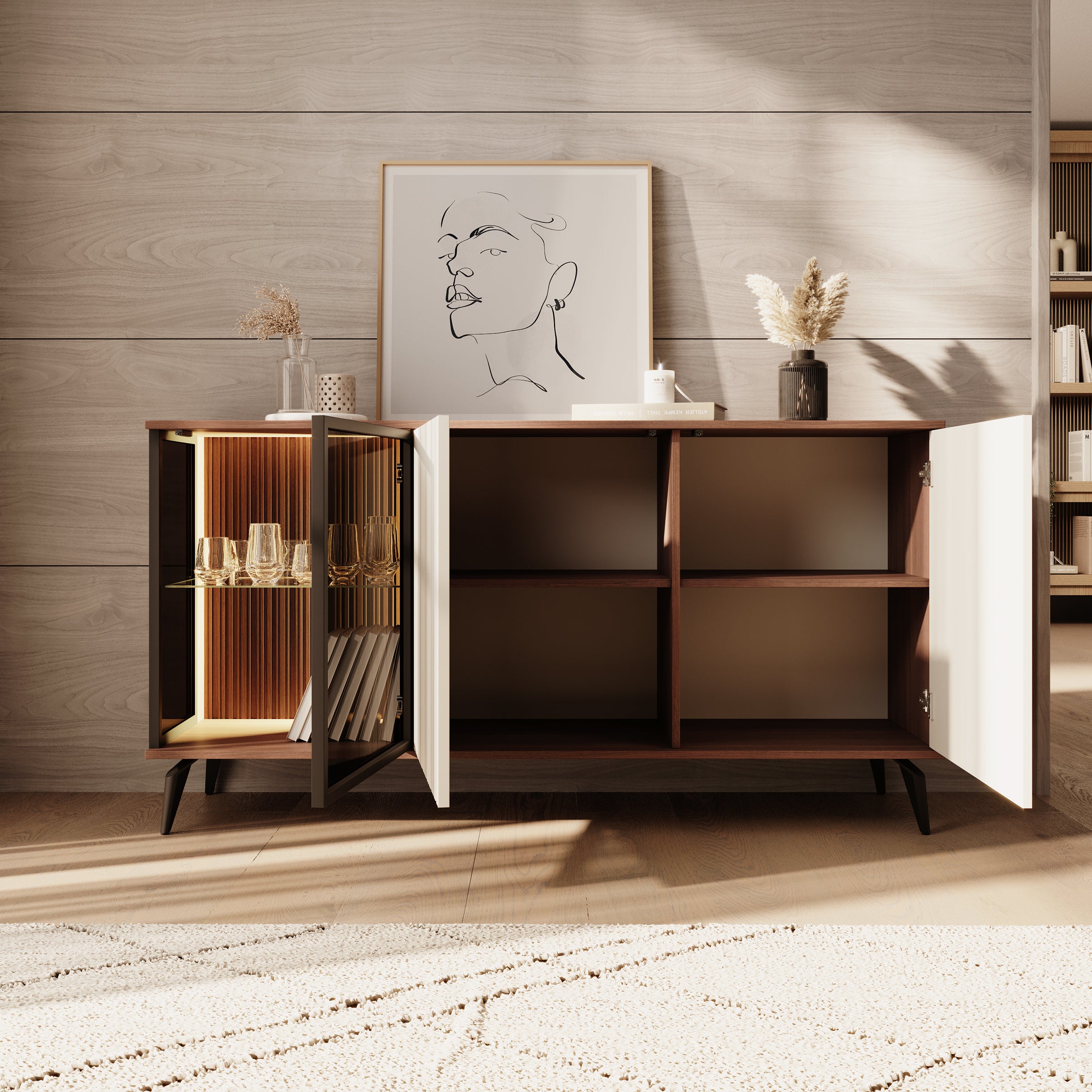 Riverhead - Dressoir - Beige/Eiken - 154x39x80 cm