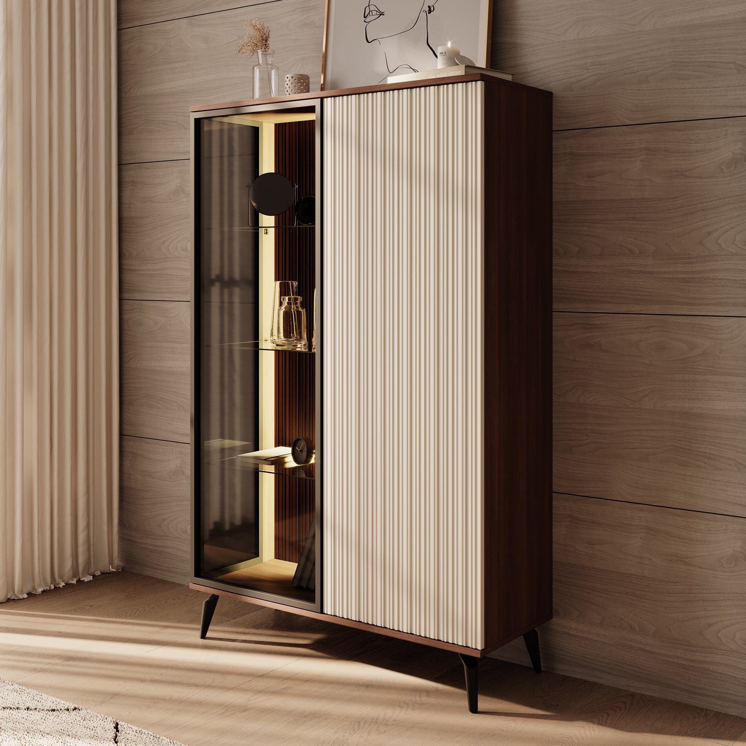 Riverhead - Vitrinekast - Beige/Eiken - 103x39x162 cm