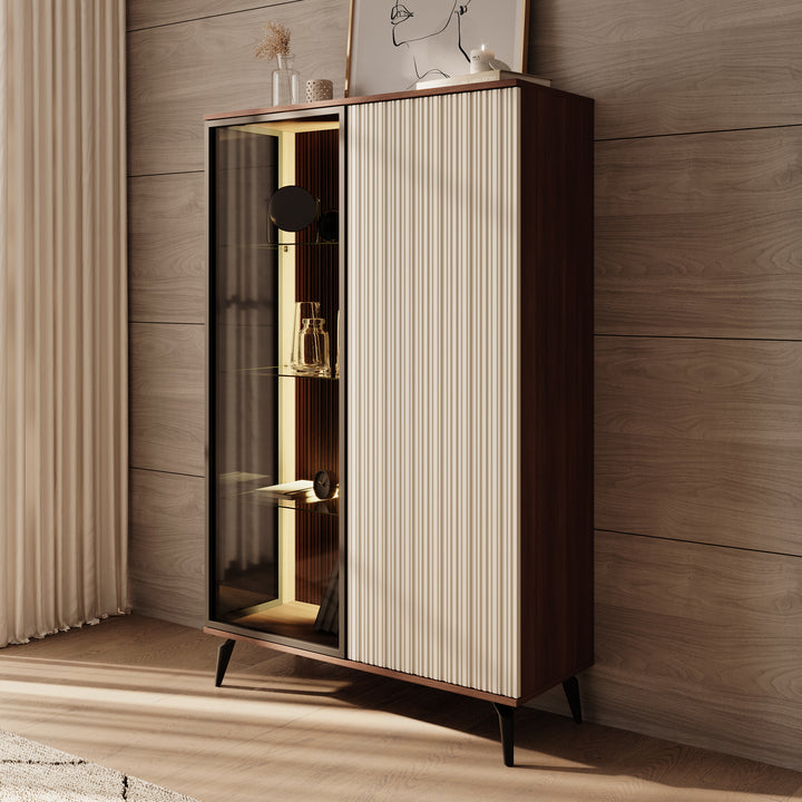 Riverhead - Vitrinekast - Beige/Eiken - 103x39x162 cm