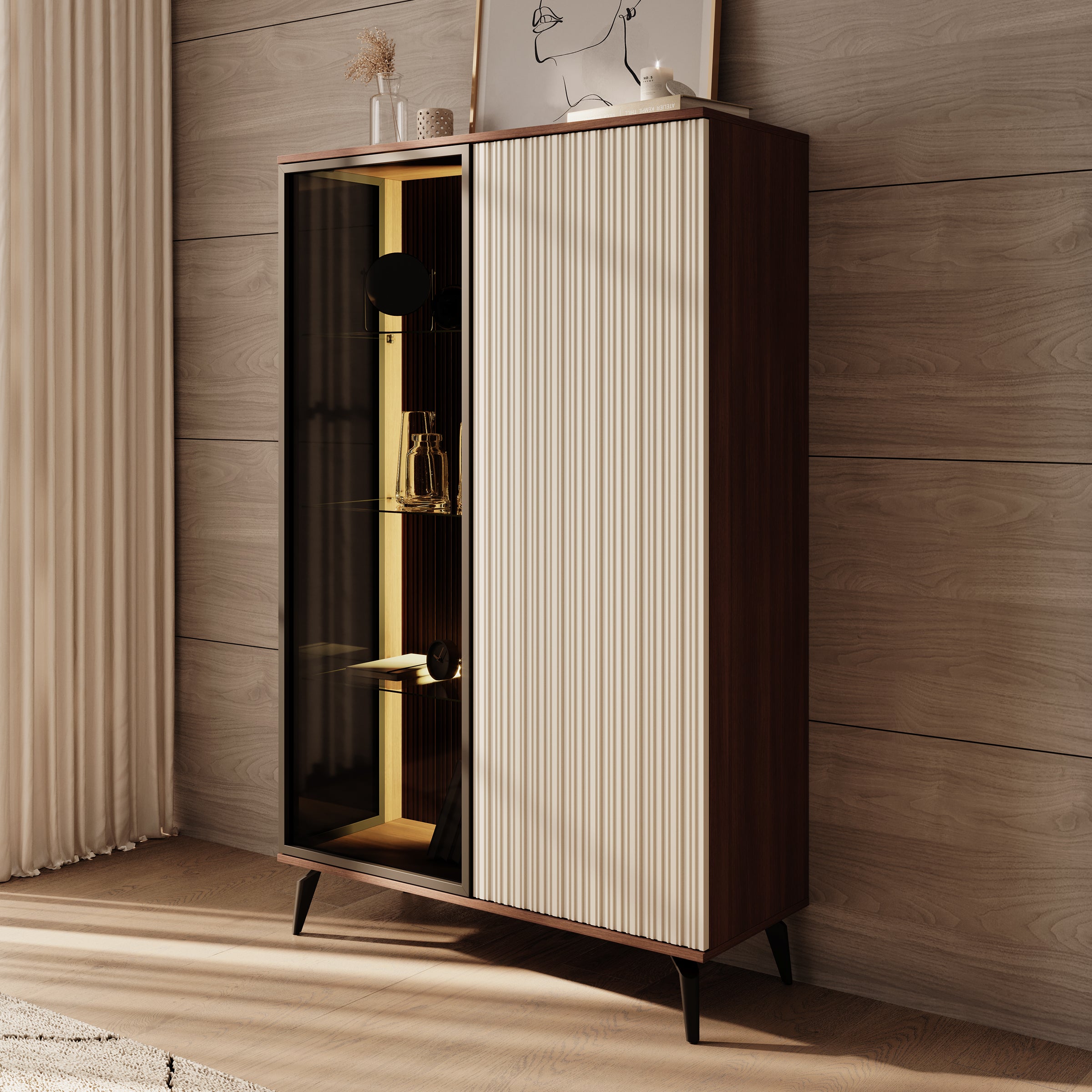 Riverhead - Vitrinekast - Beige/Eiken - 103x39x162 cm