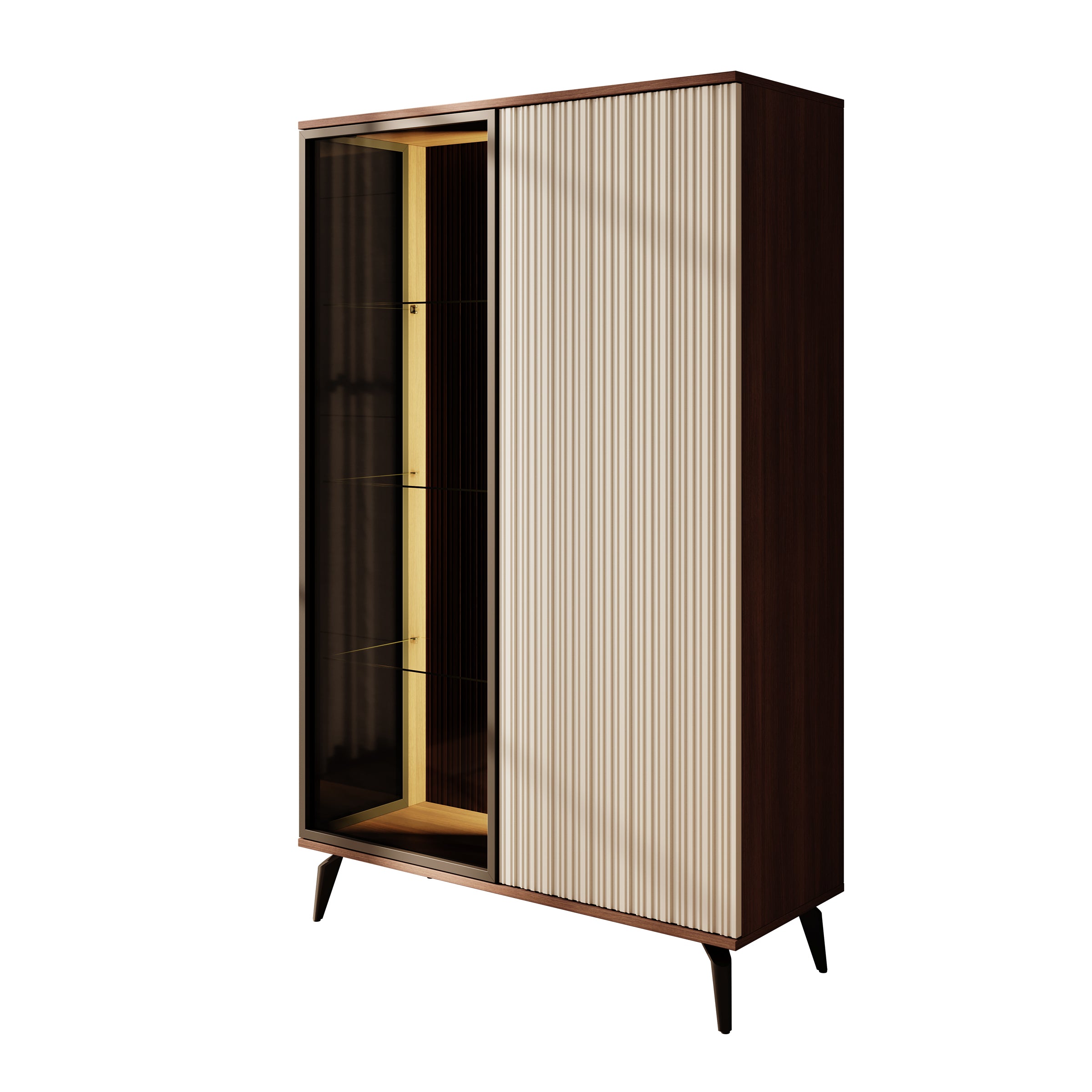 Riverhead - Vitrinekast - Beige/Eiken - 103x39x162 cm