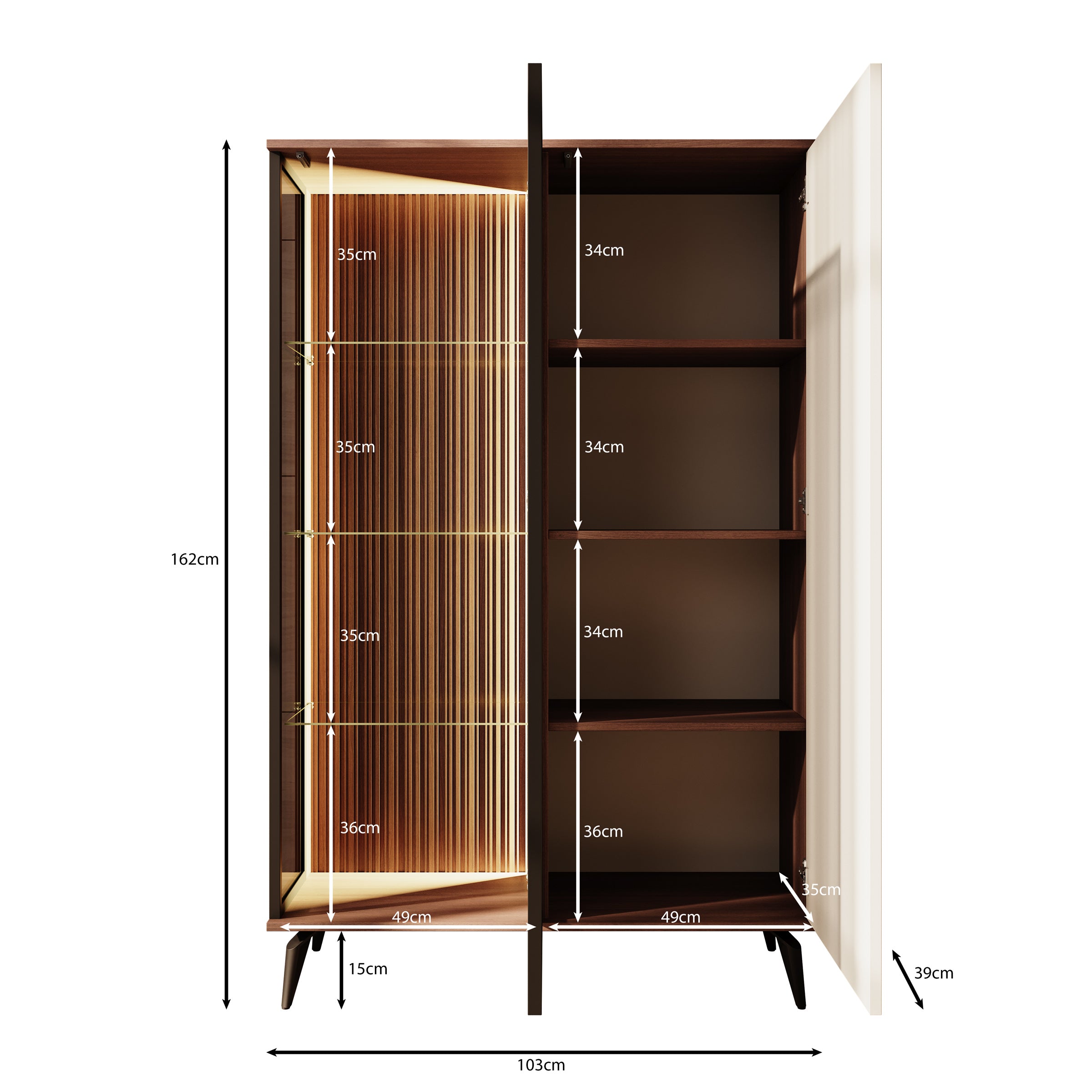 Riverhead - Vitrinekast - Beige/Eiken - 103x39x162 cm