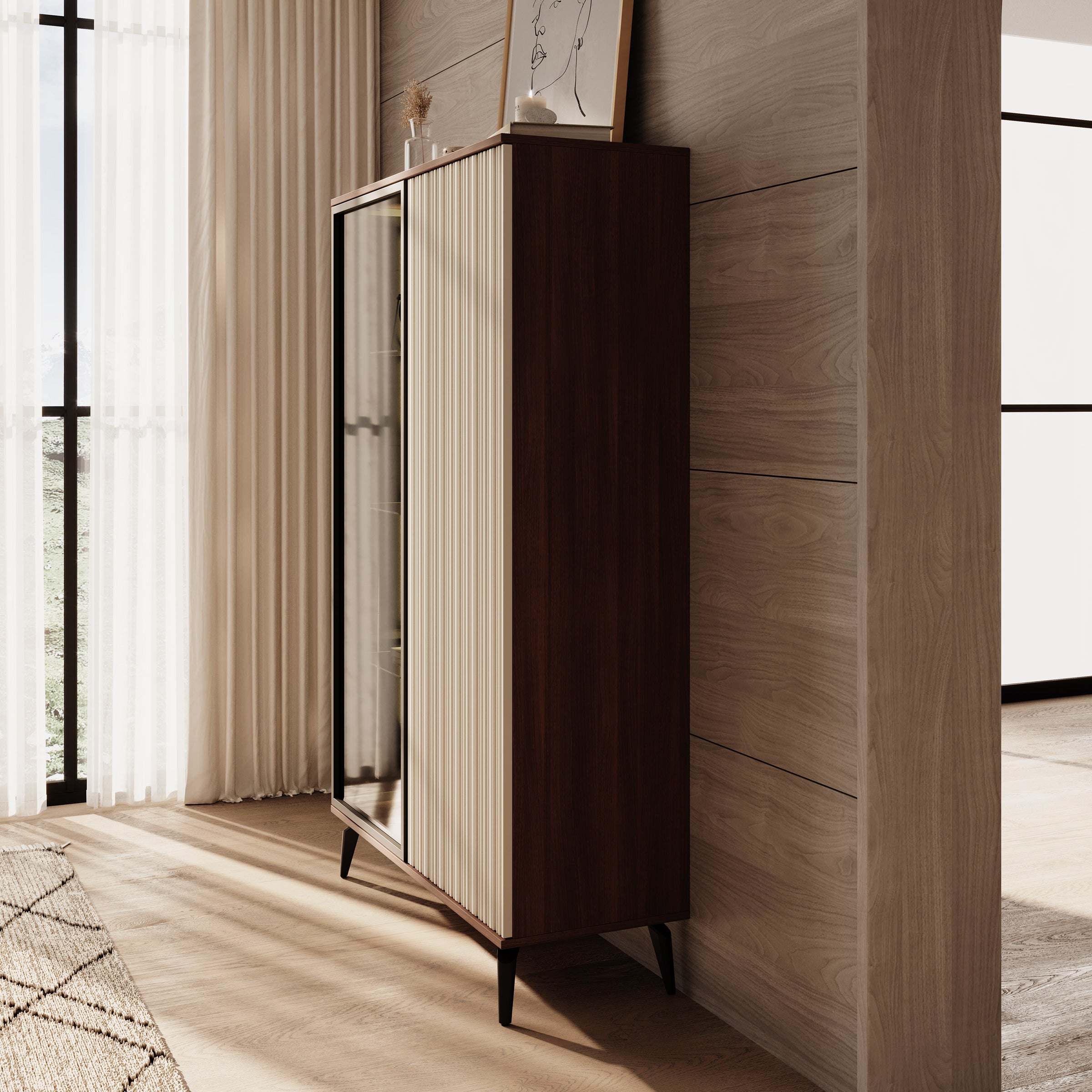 Riverhead - Vitrinekast - Beige/Eiken - 103x39x162 cm