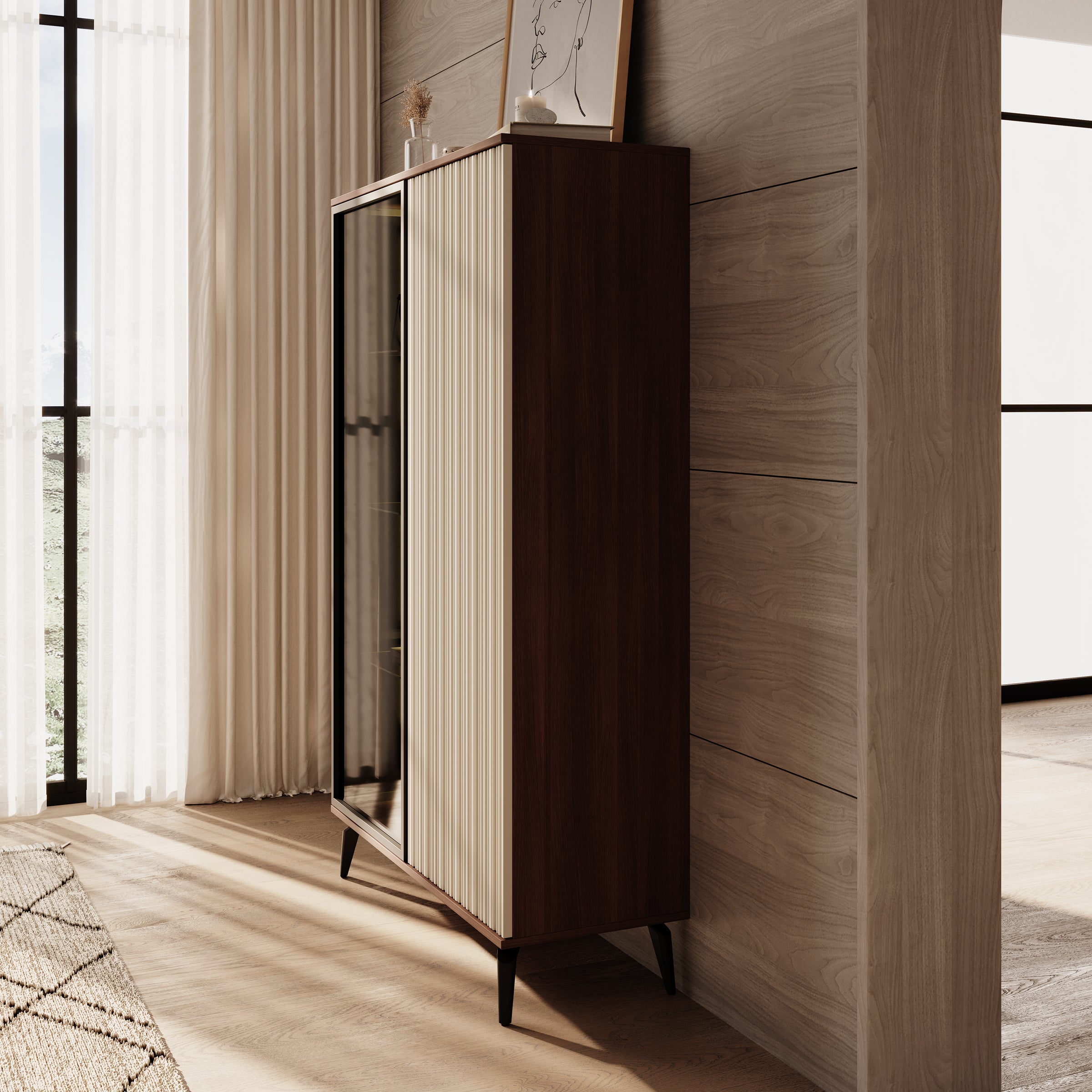 Riverhead - Vitrinekast - Beige/Eiken - 103x39x162 cm