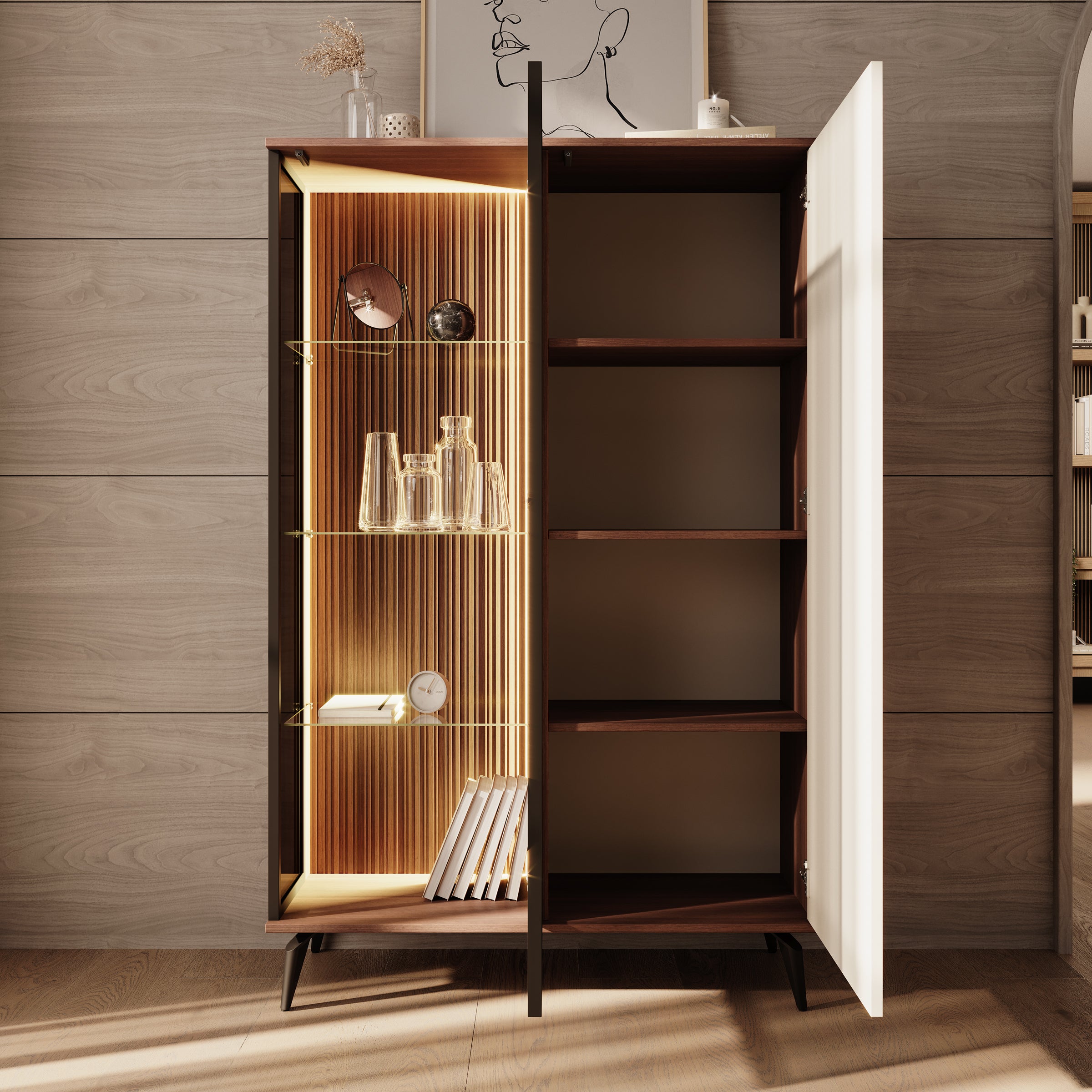 Riverhead - Vitrinekast - Beige/Eiken - 103x39x162 cm