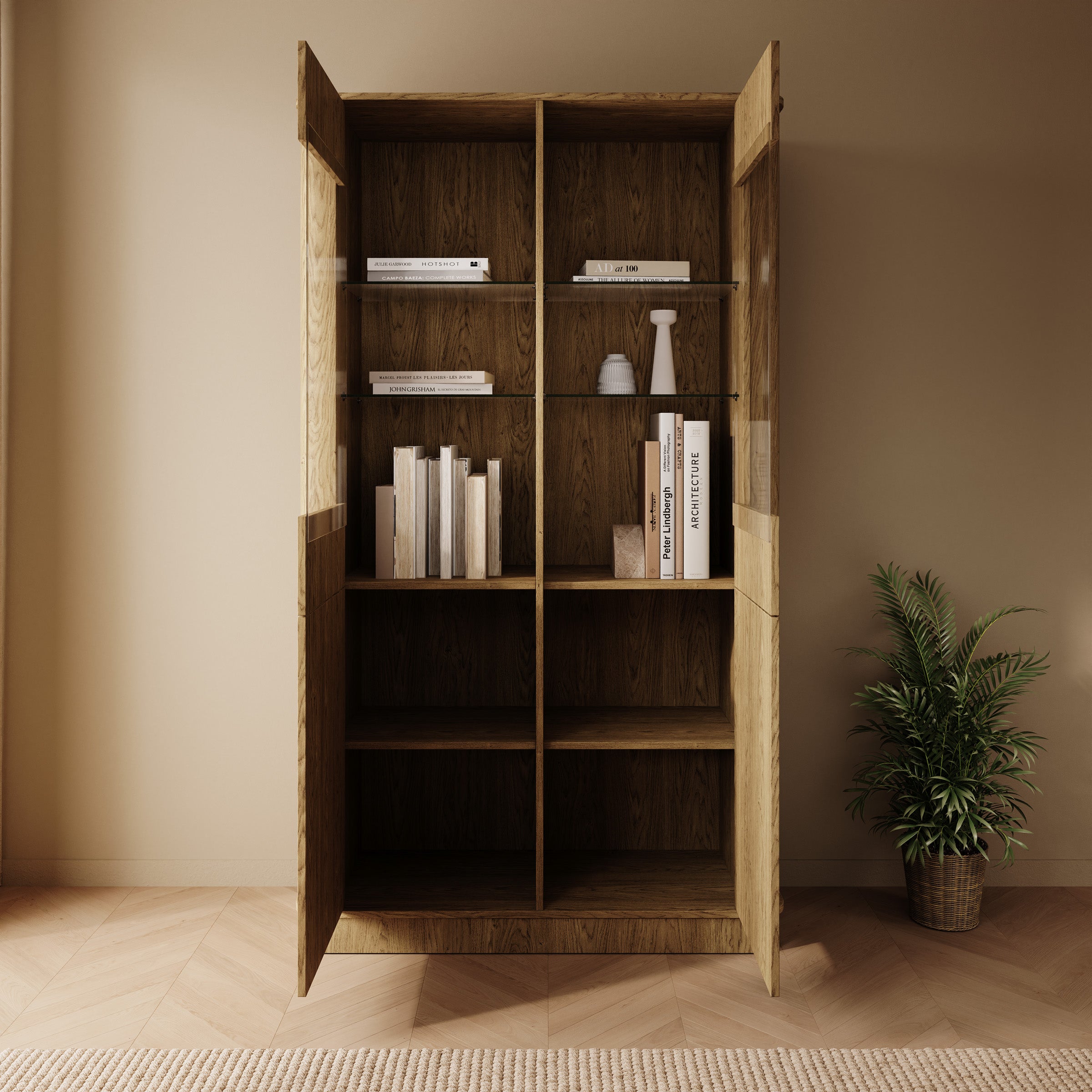 Rodeno - Vitrinekast - Licht eikenpatroon - 108x40x187 cm