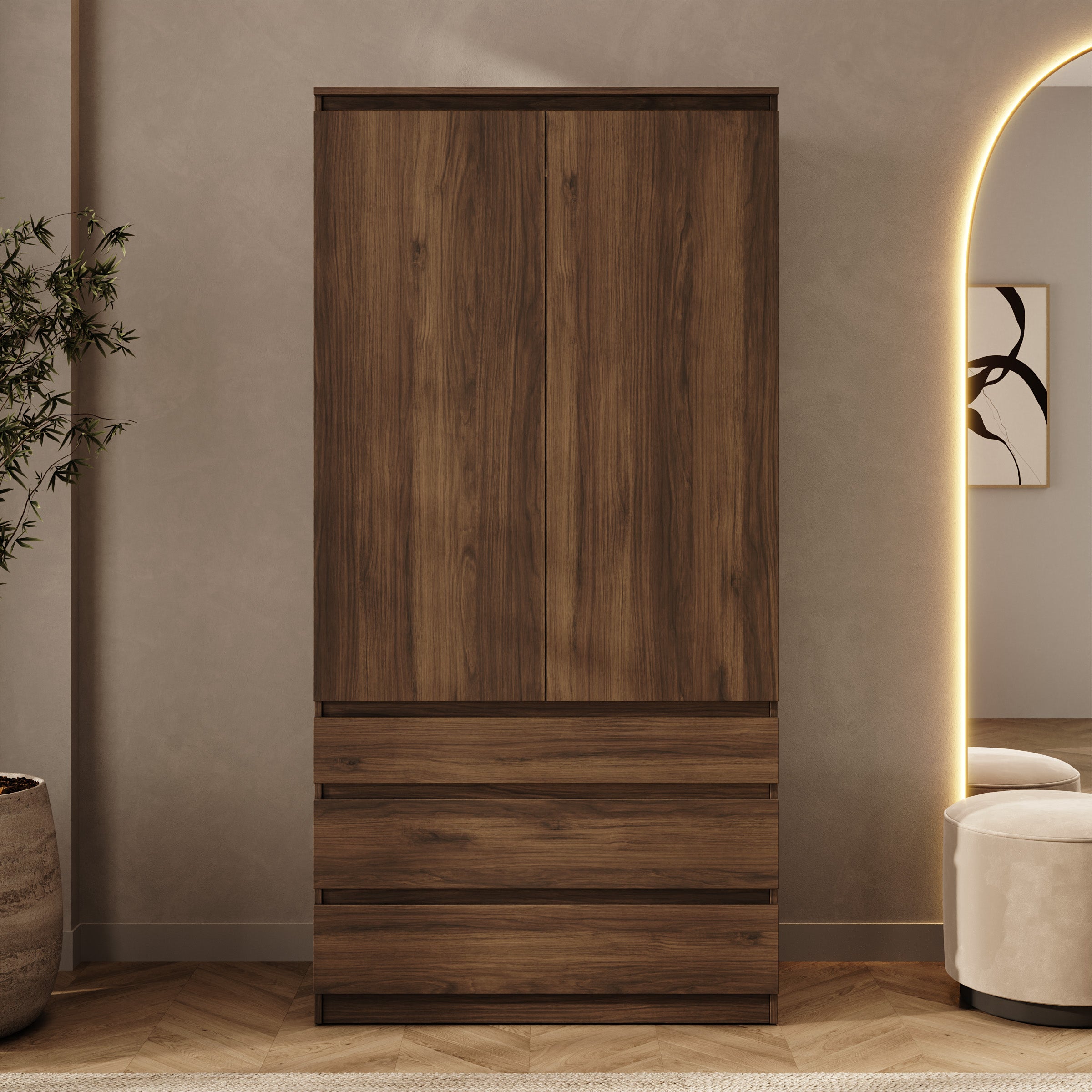 Rodger - Kledingkast 2-deurs - Walnootpatroon - 100x52x202 cm