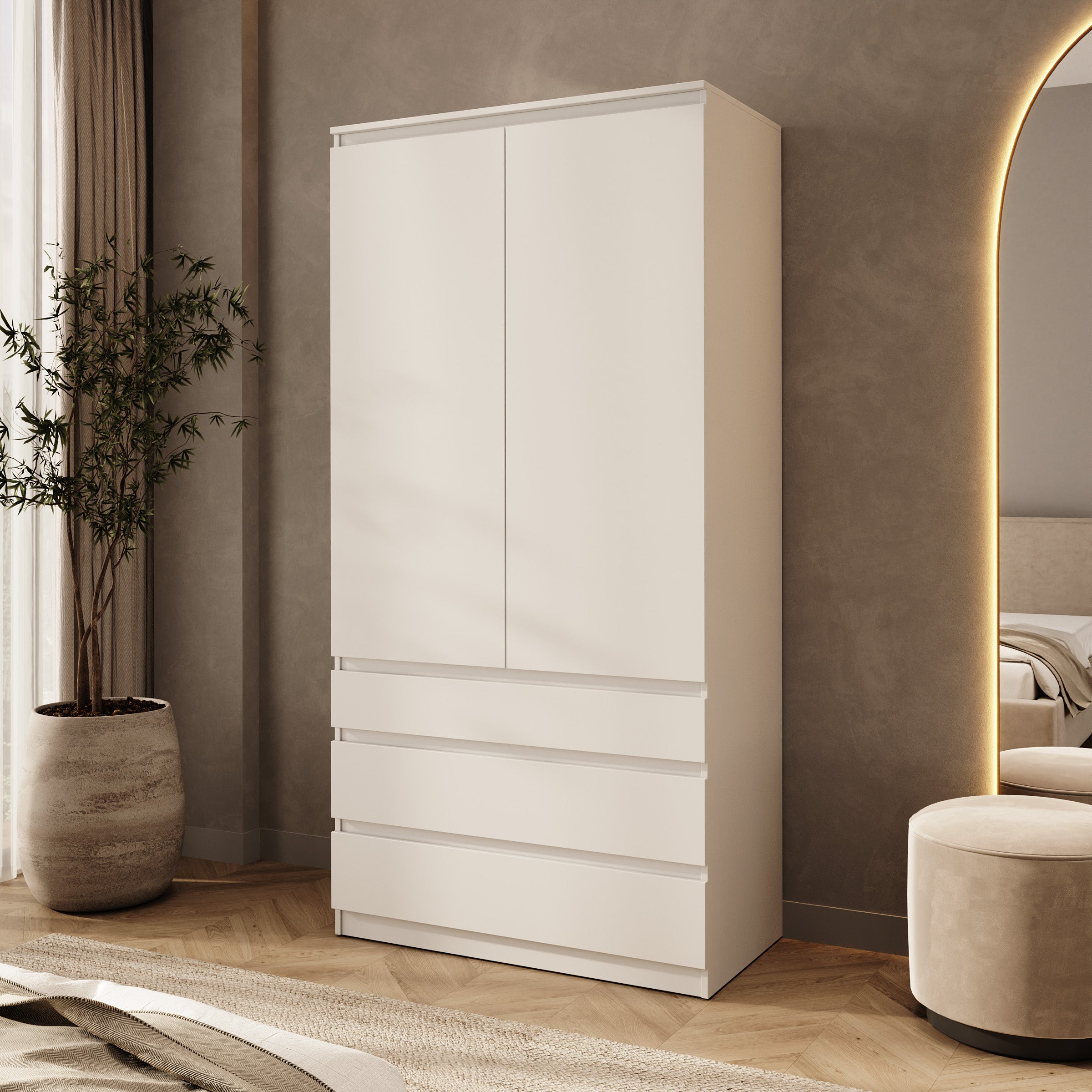 Rodger - Kledingkast 2-deurs - Wit - 100x52x202 cm