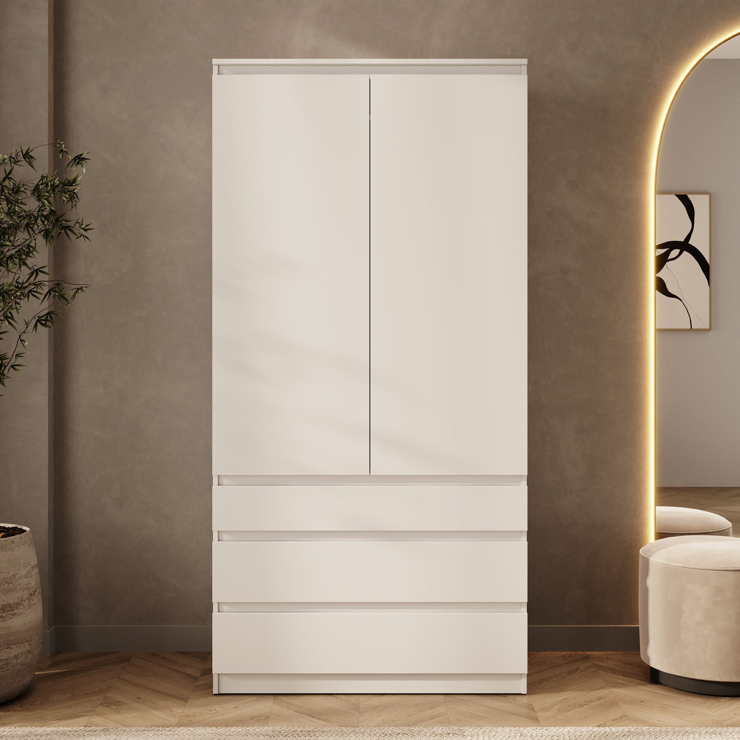 Rodger - Kledingkast 2-deurs - Wit - 100x52x202 cm
