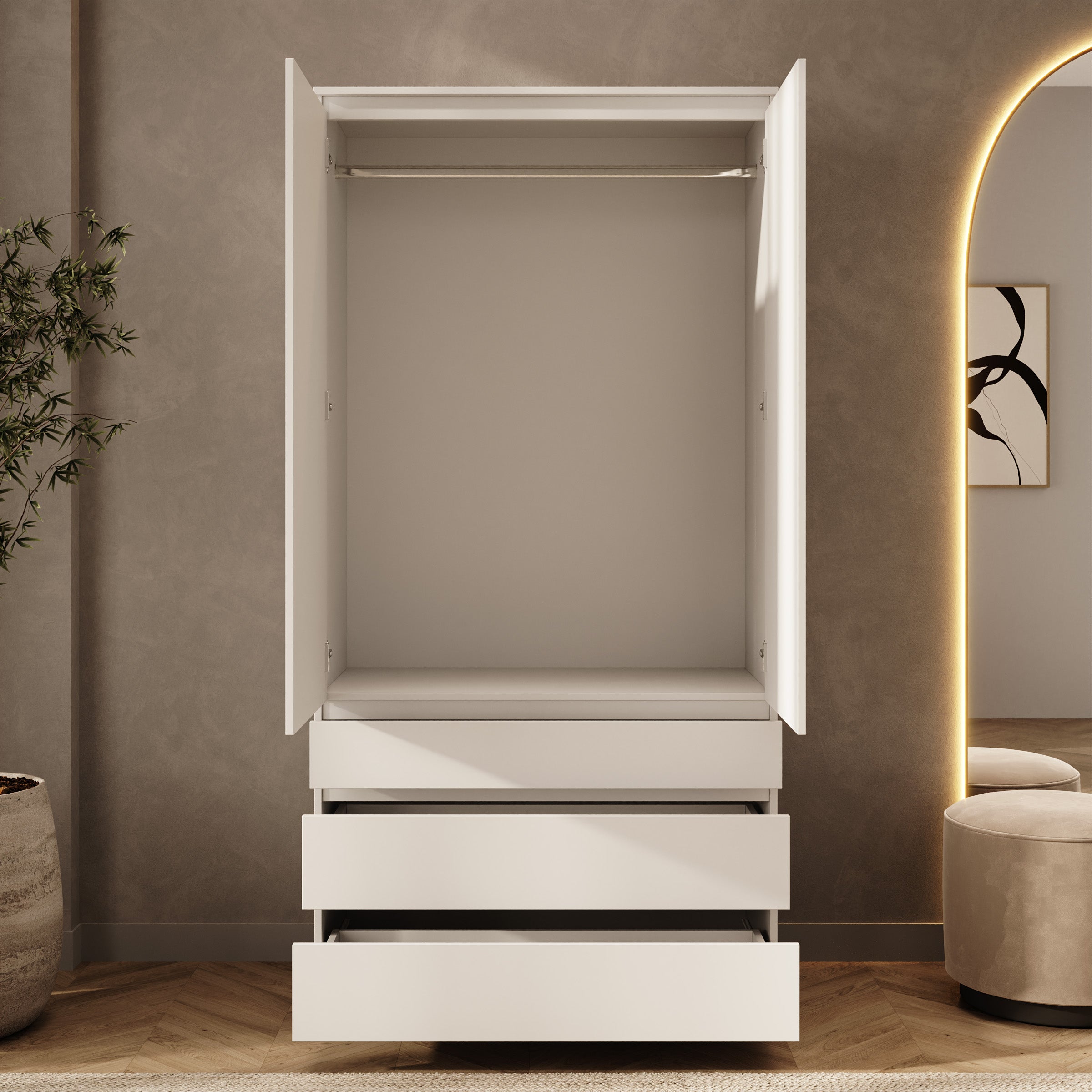 Rodger - Kledingkast 2-deurs - Wit - 100x52x202 cm