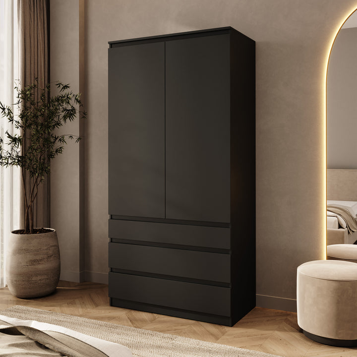 Rodger - Kledingkast 2-deurs - Zwart - 100x52x202 cm