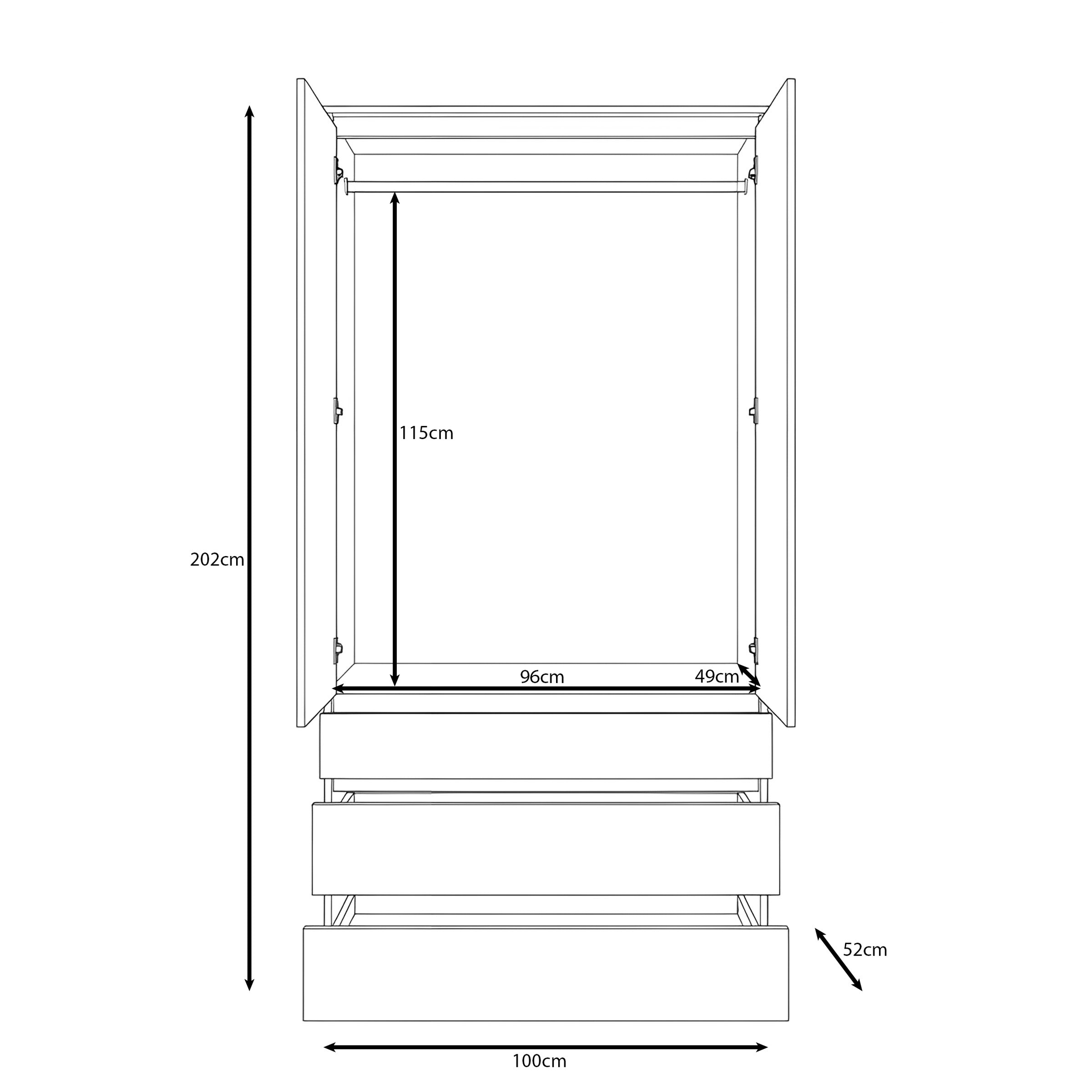 Rodger - Kledingkast 2-deurs - Zwart - 100x52x202 cm