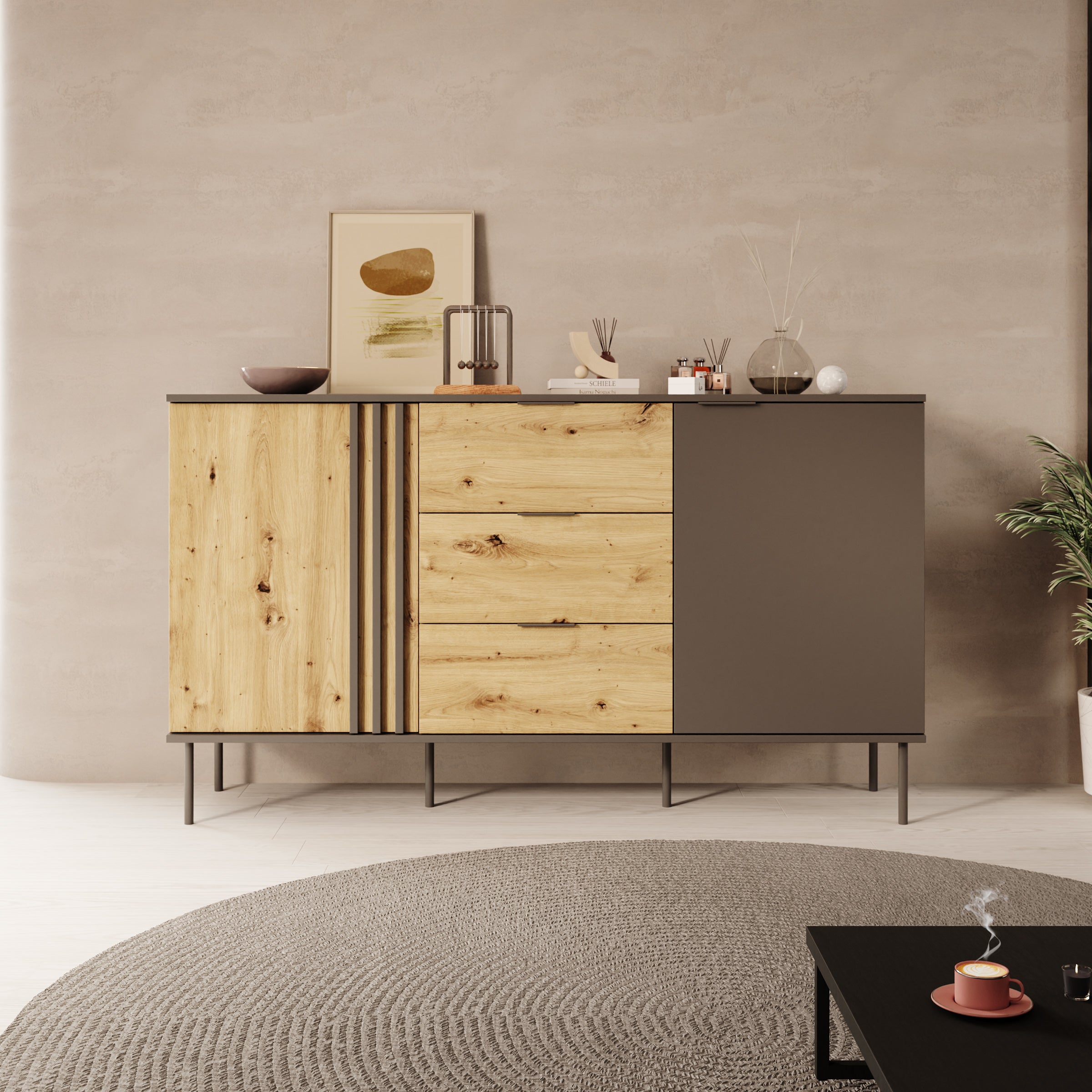 Rogan - Dressoir - Zwart - 165x40x92 cm