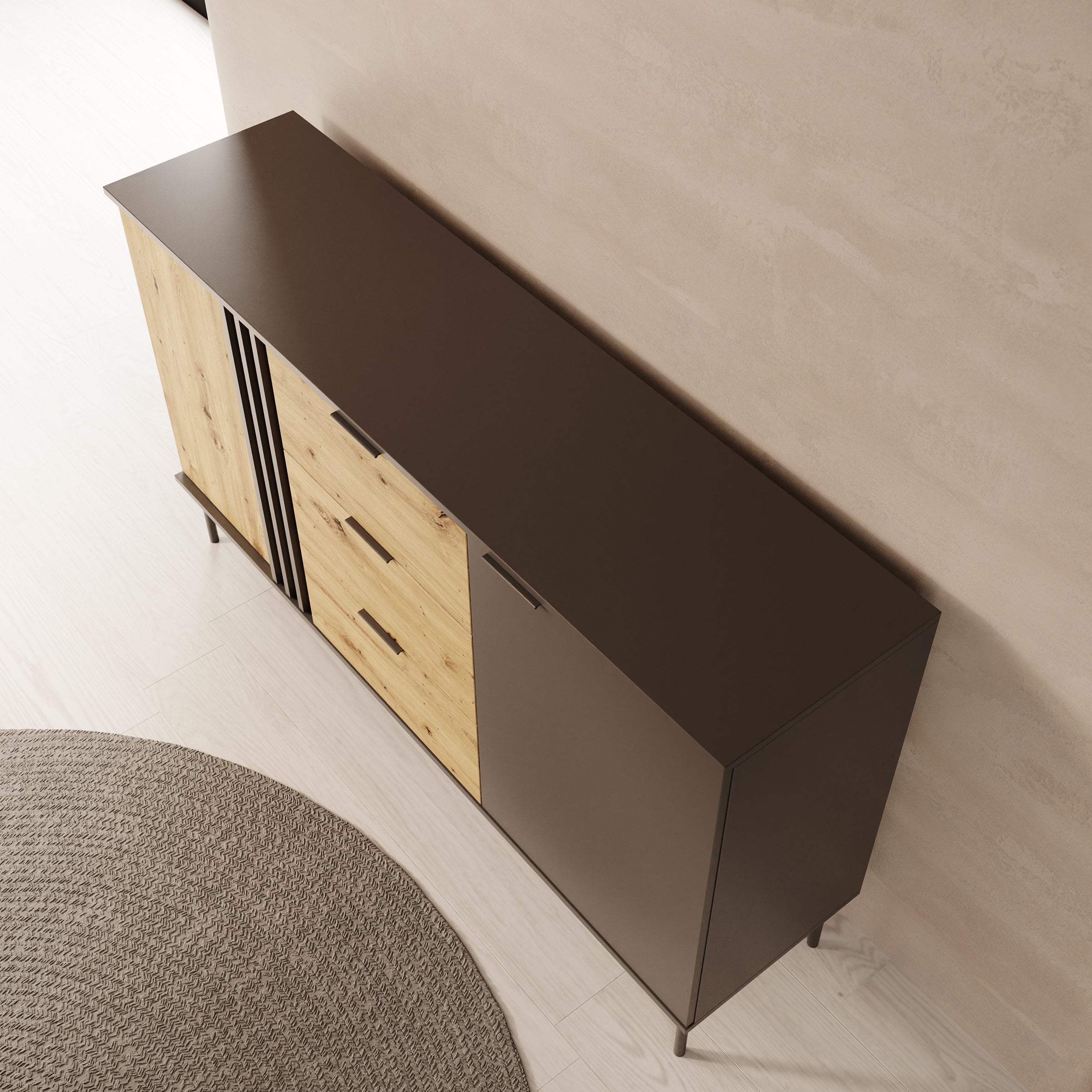 Rogan - Dressoir - Zwart - 165x40x92 cm