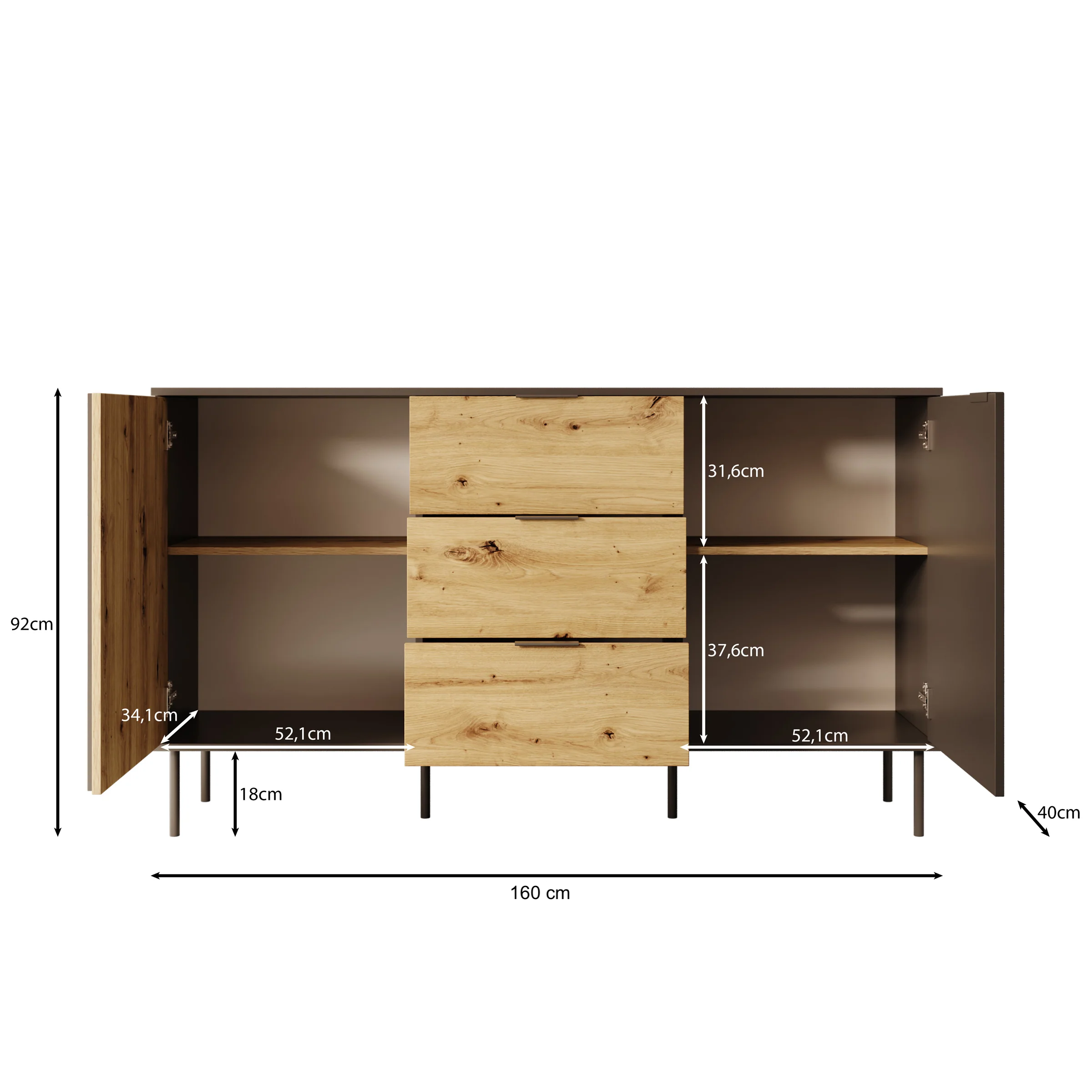 Rogan - Dressoir - Zwart - 165x40x92 cm
