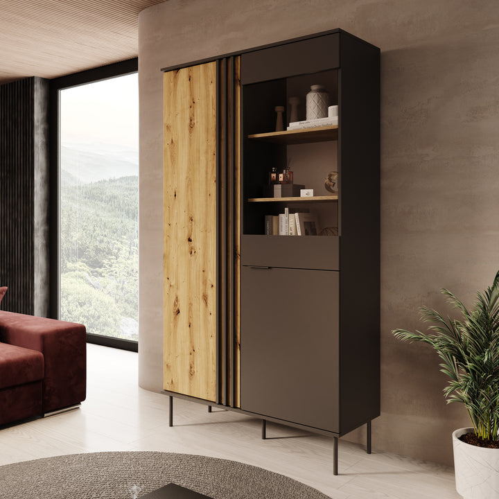 Rogan - Vitrinekast - Zwart - 111x40x195 cm