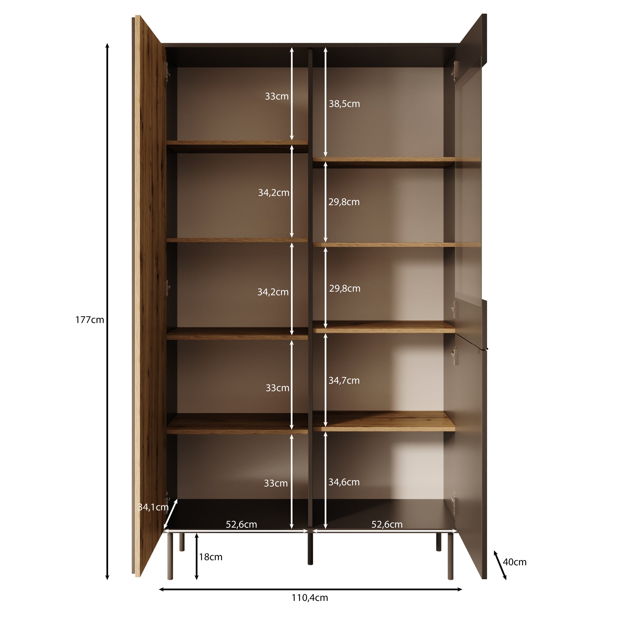 Rogan - Vitrinekast - Zwart - 111x40x195 cm