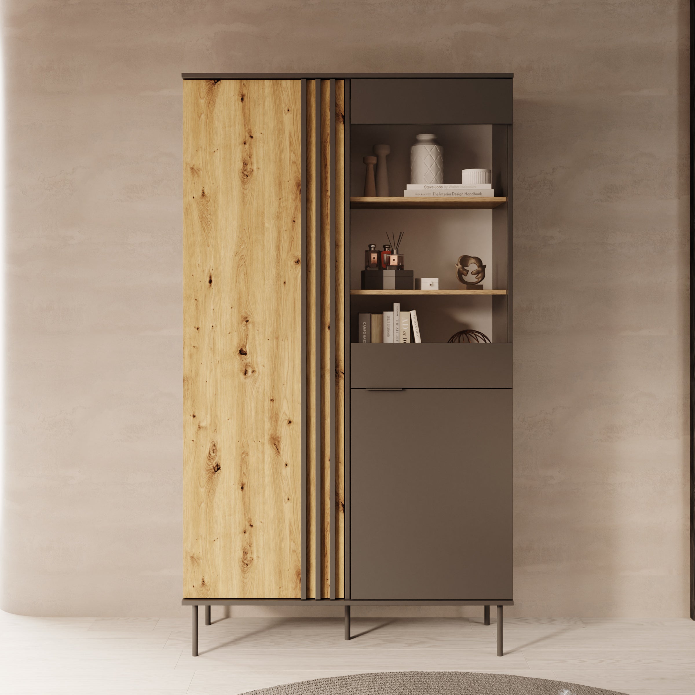 Rogan - Vitrinekast - Zwart - 111x40x195 cm