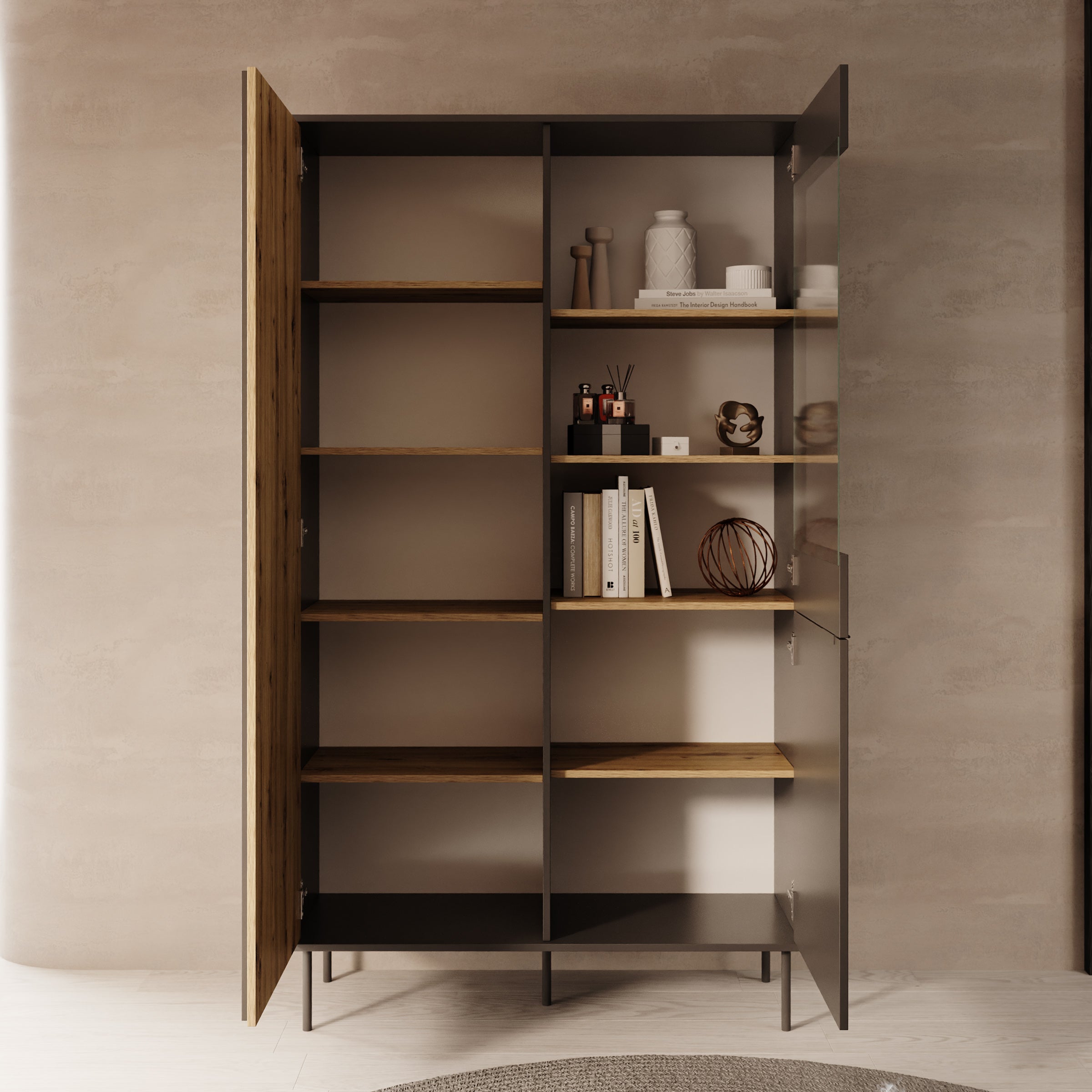 Rogan - Vitrinekast - Zwart - 111x40x195 cm