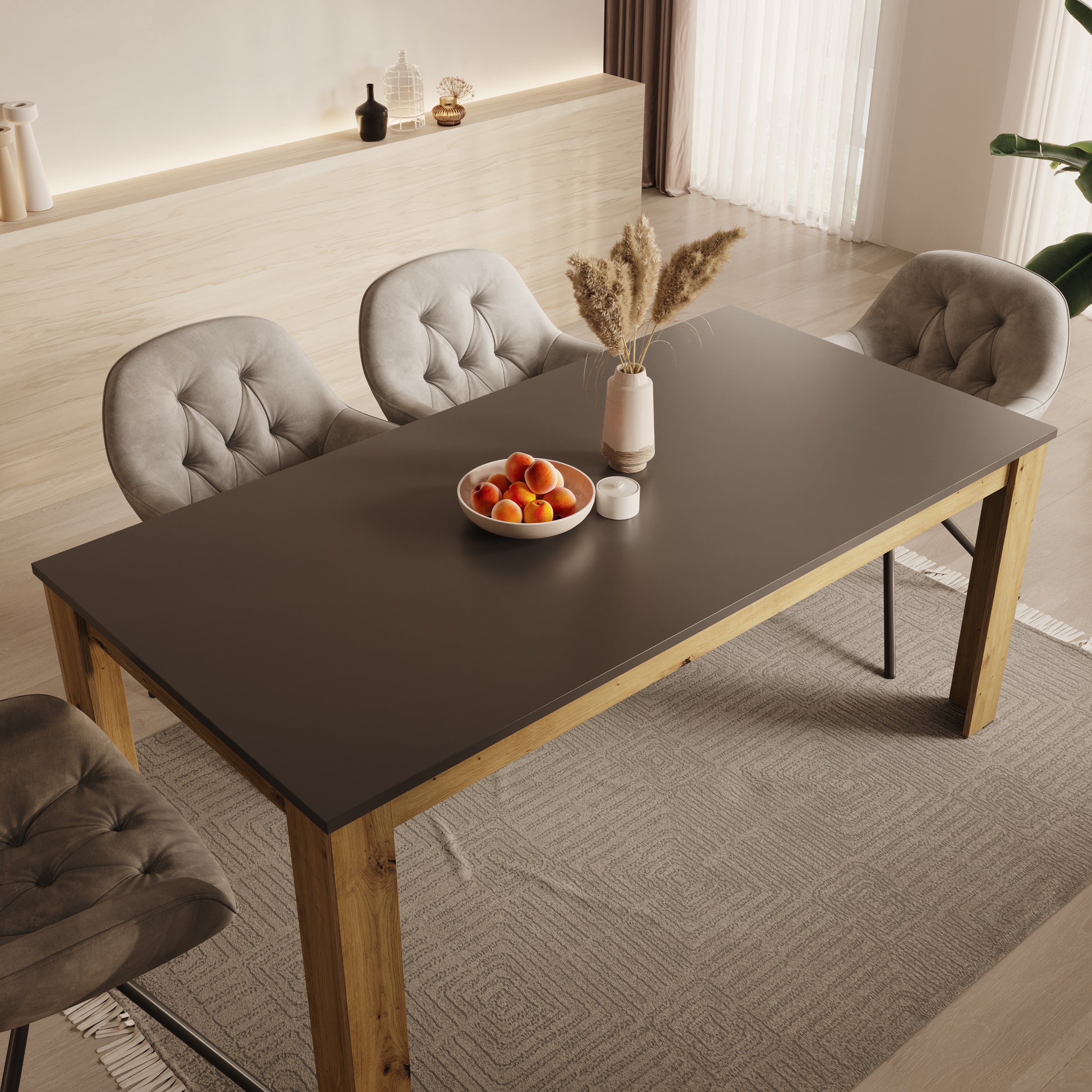 Rogan - Eetkamertafel - Zwart - 180x90x75 cm