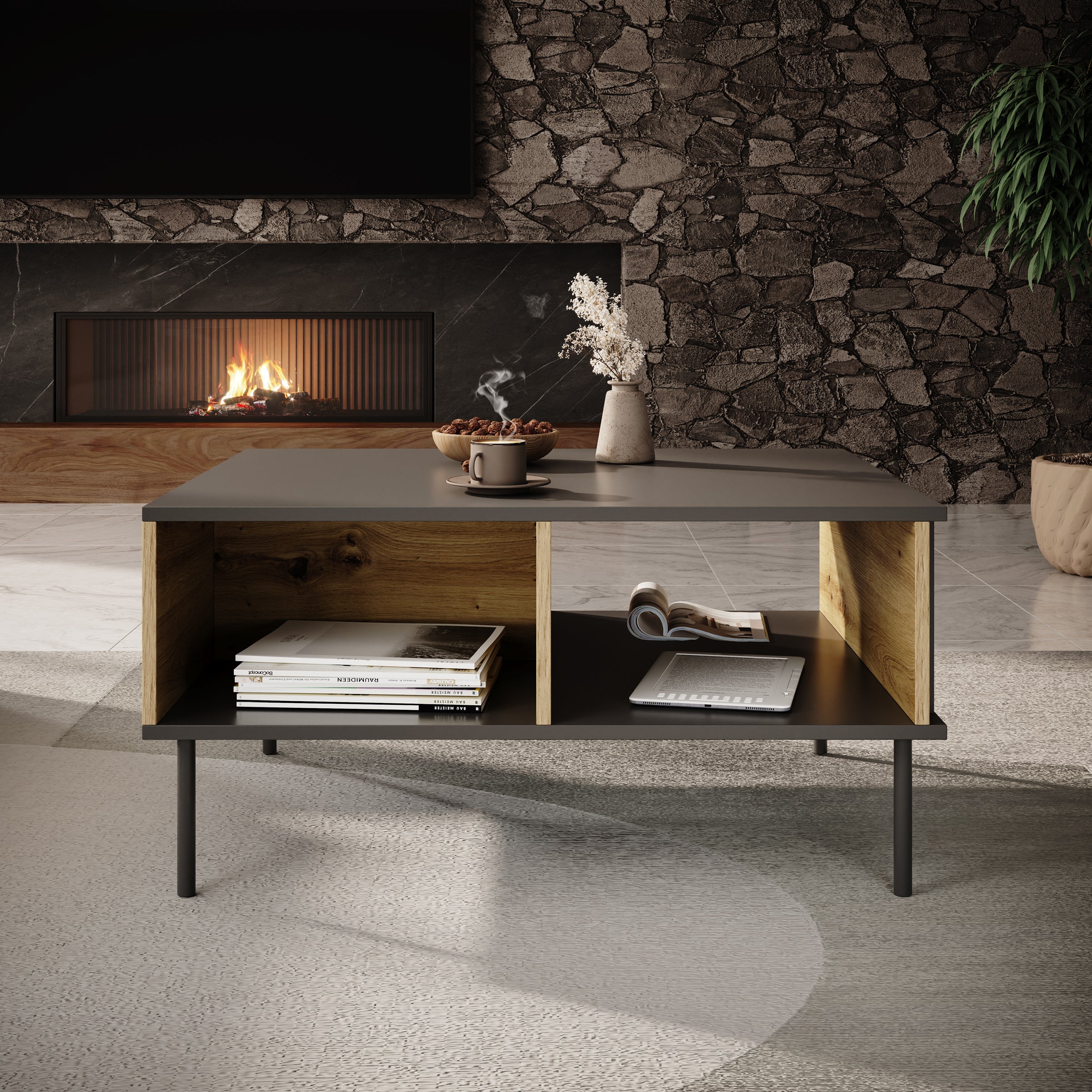 Rogan - Salontafel - Zwart - 87x66x43 cm