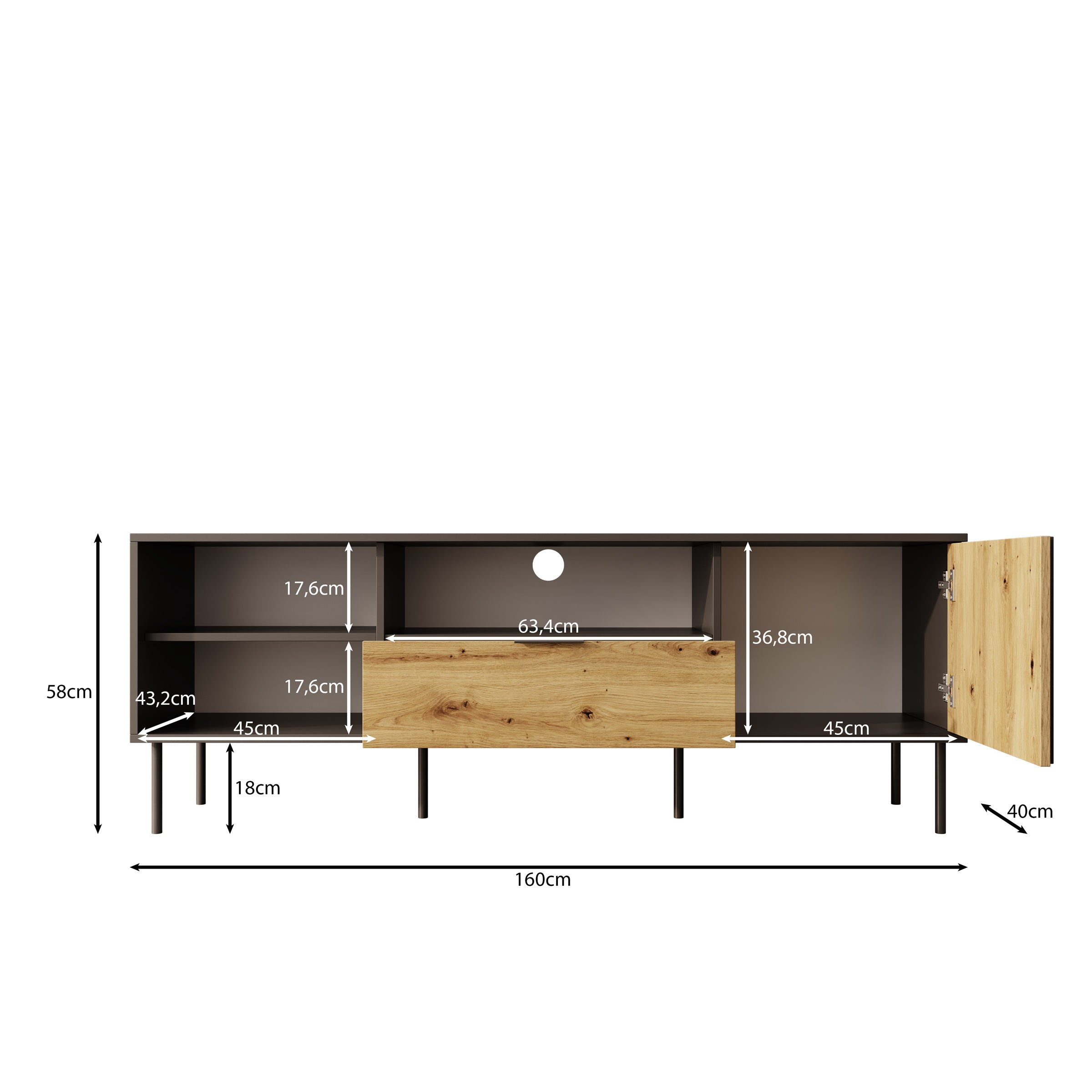 Rogan - TV-Meubel - Zwart - 160x40x58 cm