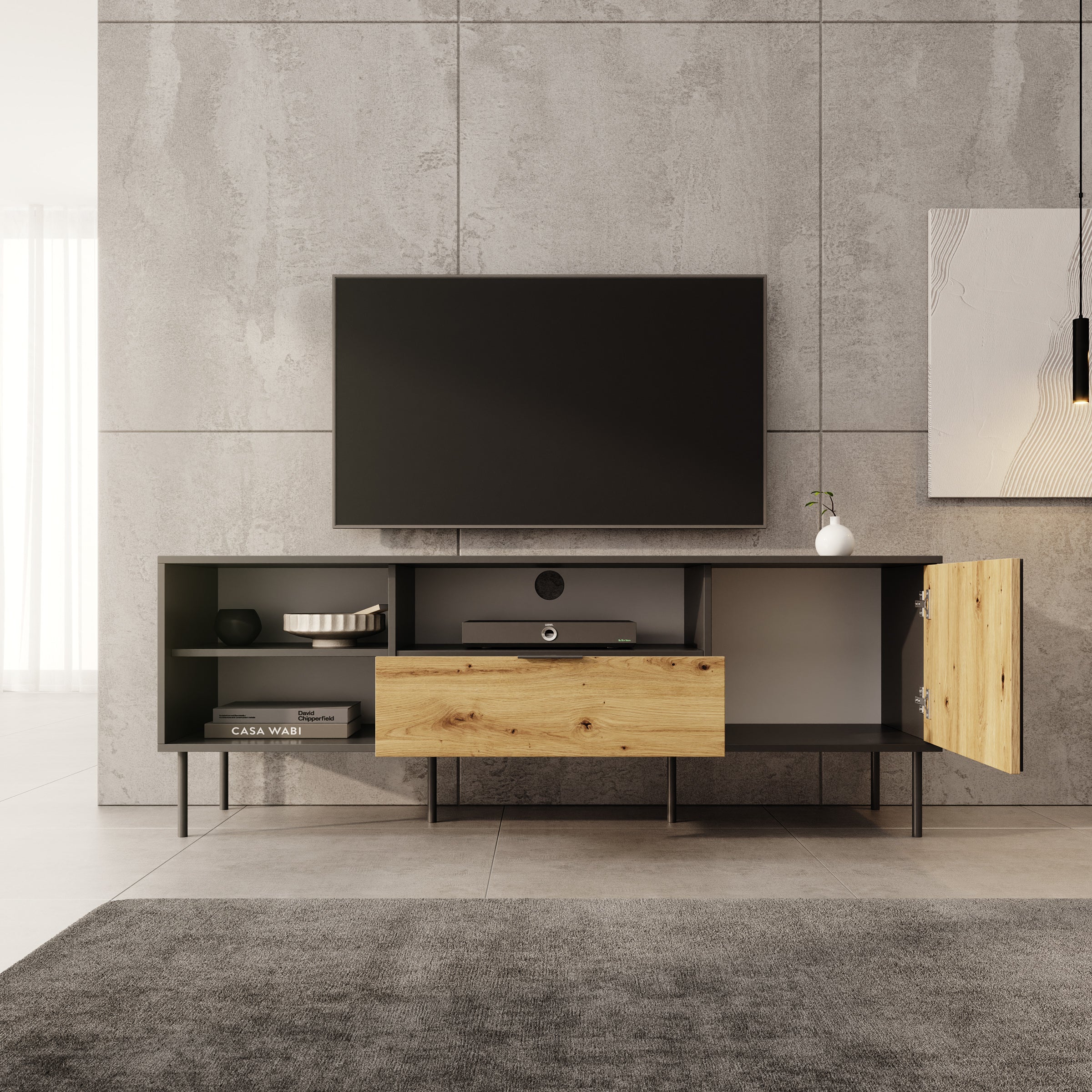 Rogan - TV-Meubel - Zwart - 160x40x58 cm
