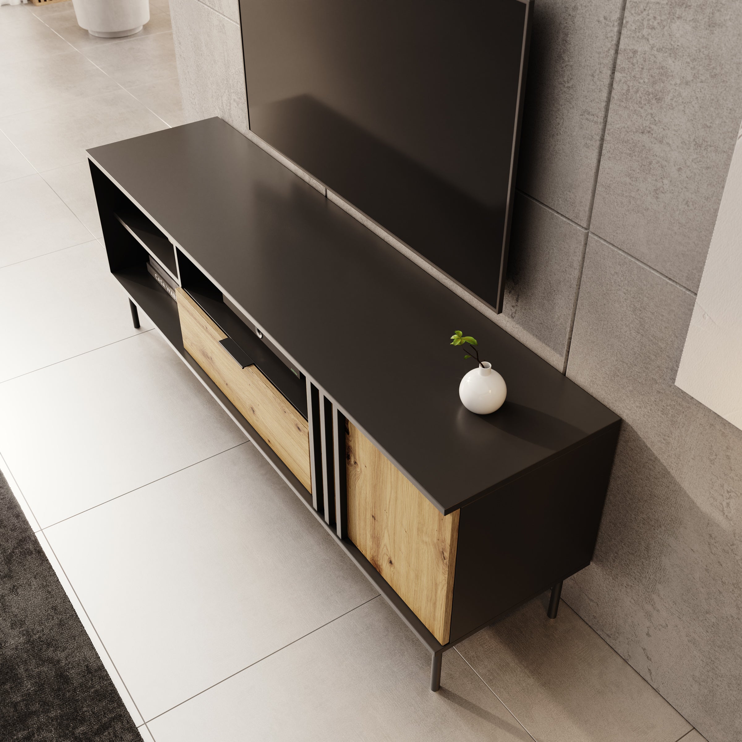 Rogan - TV-Meubel - Zwart - 160x40x58 cm
